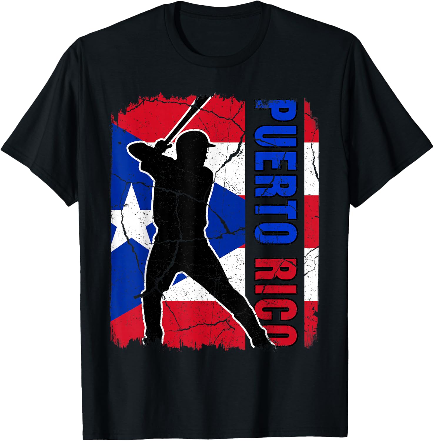 Puerto Rican Baseball Player Puerto Rico Flag Baseball Fans T-Shirt - T-Shirt | Black
