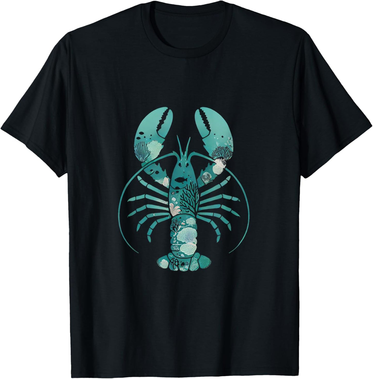 Teal Blue Lobster Sea Animal Silhouette Marine Life Vintage T-Shirt - T-Shirt | Black