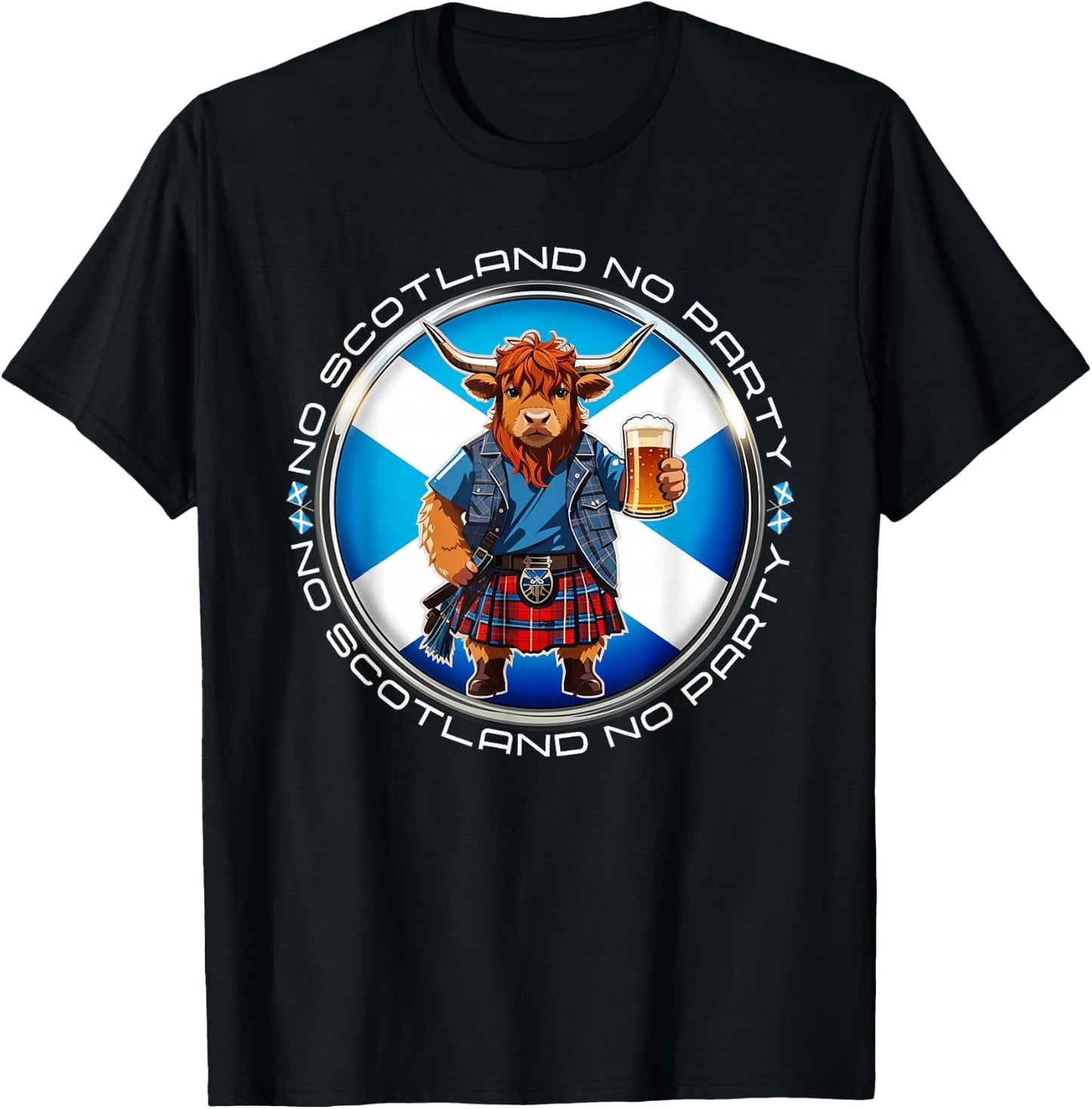No Scotland No Party Scottish Pride Scotland Highland Cow T-Shirt - T-Shirt | Black