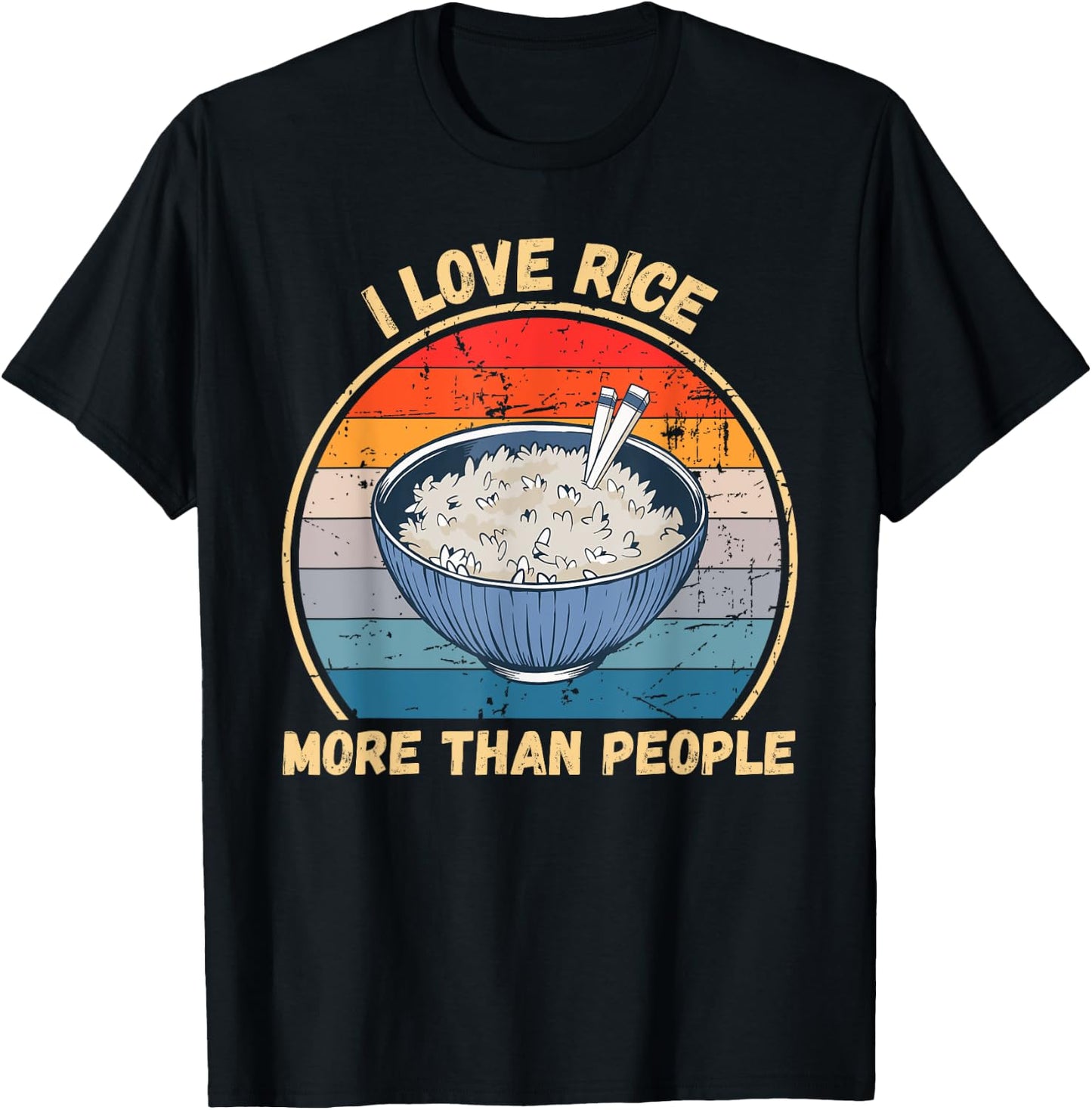 Vintage I Love Rice More Than People Rice Food Lover T-Shirt - T-Shirt | Black