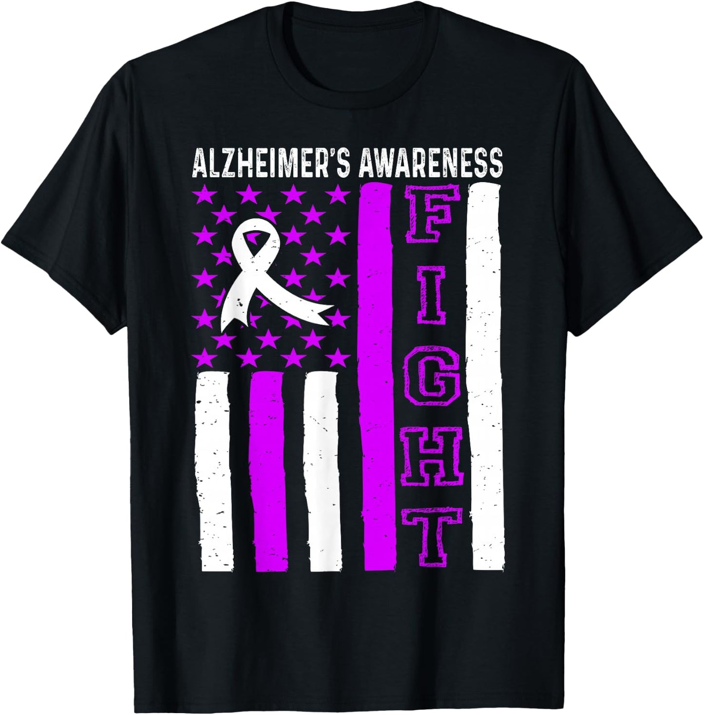 Alzheimer's Awareness Month USA Flag Purple Ribbon T-Shirt - T-Shirt | Black