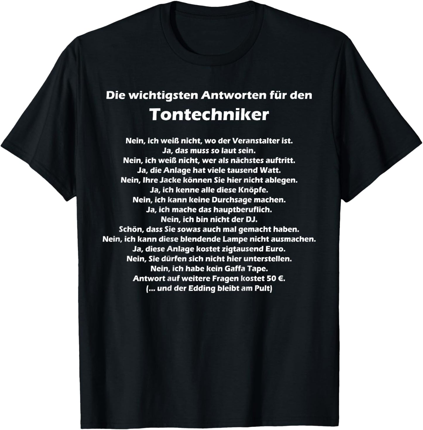 Tontechniker Sound Techniker Toningenieur Konzert Festival T-Shirt - T-Shirt | Black