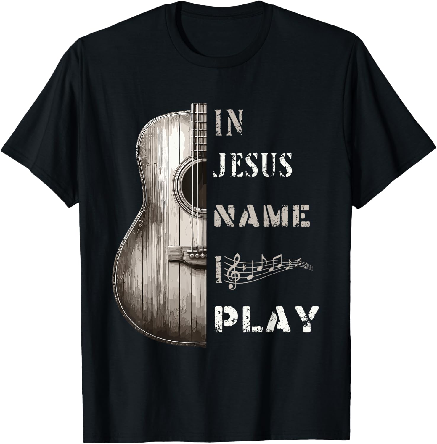 In Jesus Name I Play Guitar Guitar Lover Gift T-Shirt - T-Shirt | Black