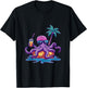 Octopus Party Palm Trees Summer Holiday T-Shirt - T-Shirt | Black