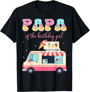 Papa of The Birthday Girl Ice Cream Drip Matching T-Shirt - T-Shirt | Black