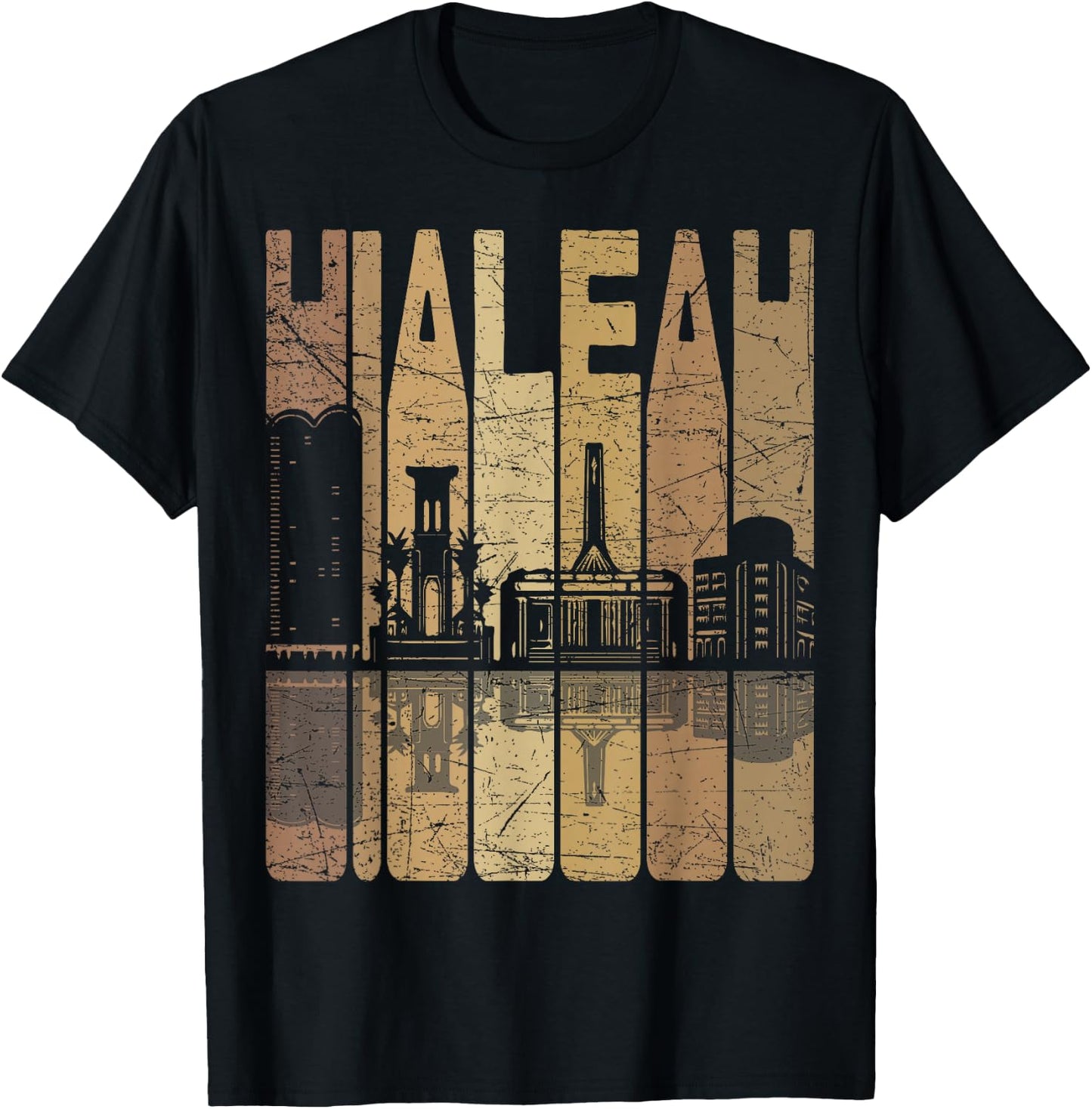 Hialeah Vintage Hialeah Florida Retro Hialeah Skyline T-Shirt - T-Shirt | Black