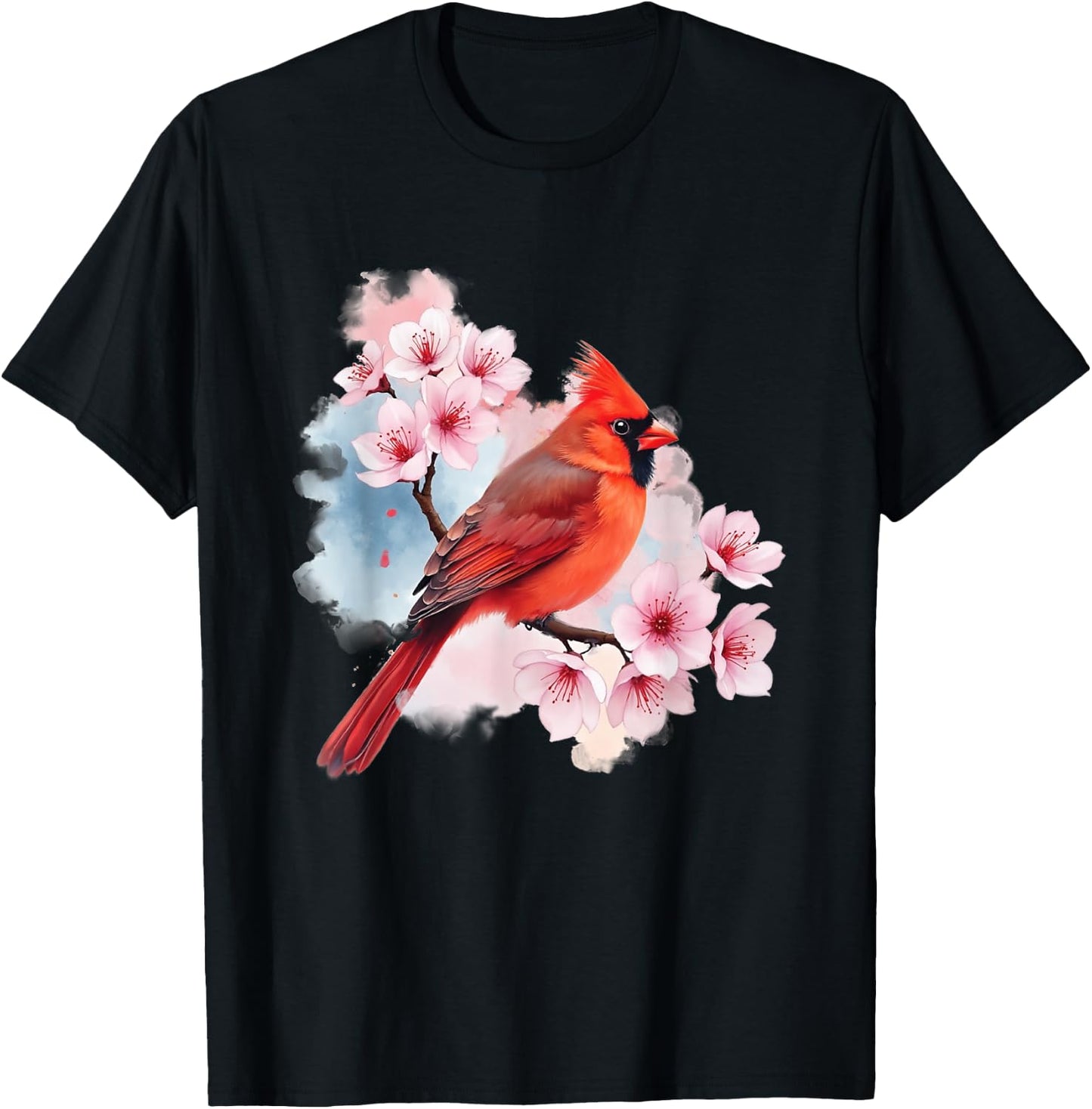 Watercolor Red Cardinal - Birding Bird Watching Bird Watcher T-Shirt - T-Shirt | Black