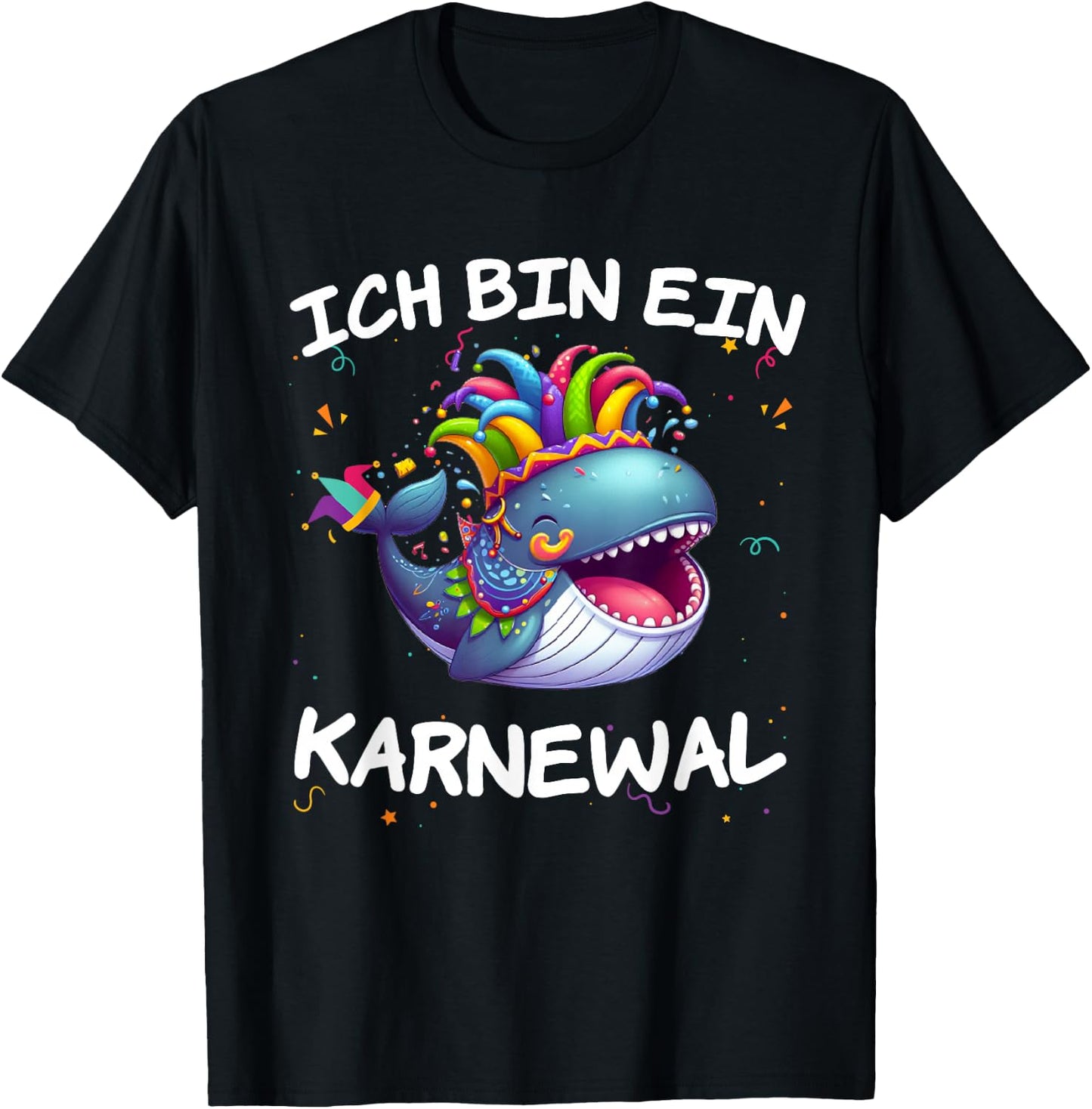 with German Text "Ich bin ein Karnewal" Fancy Dress Whale Carnival Costume, black T-Shirt - T-Shirt | Black
