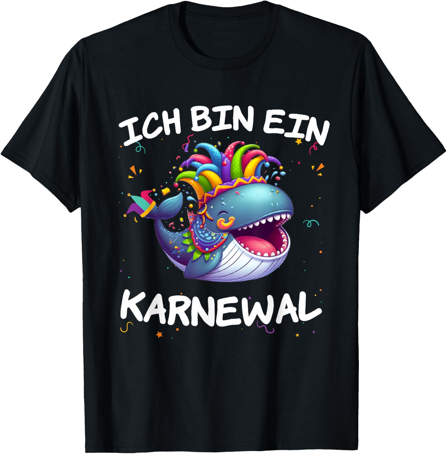 with German Text "Ich bin ein Karnewal" Fancy Dress Whale Carnival Costume, black T-Shirt - T-Shirt | Black