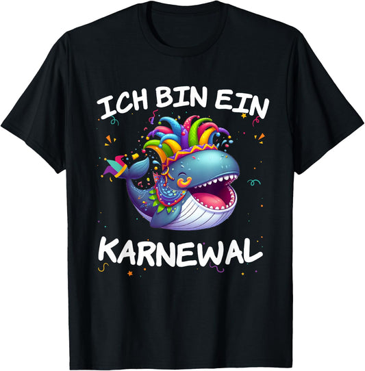with German Text "Ich bin ein Karnewal" Fancy Dress Whale Carnival Costume, black T-Shirt - T-Shirt | Black