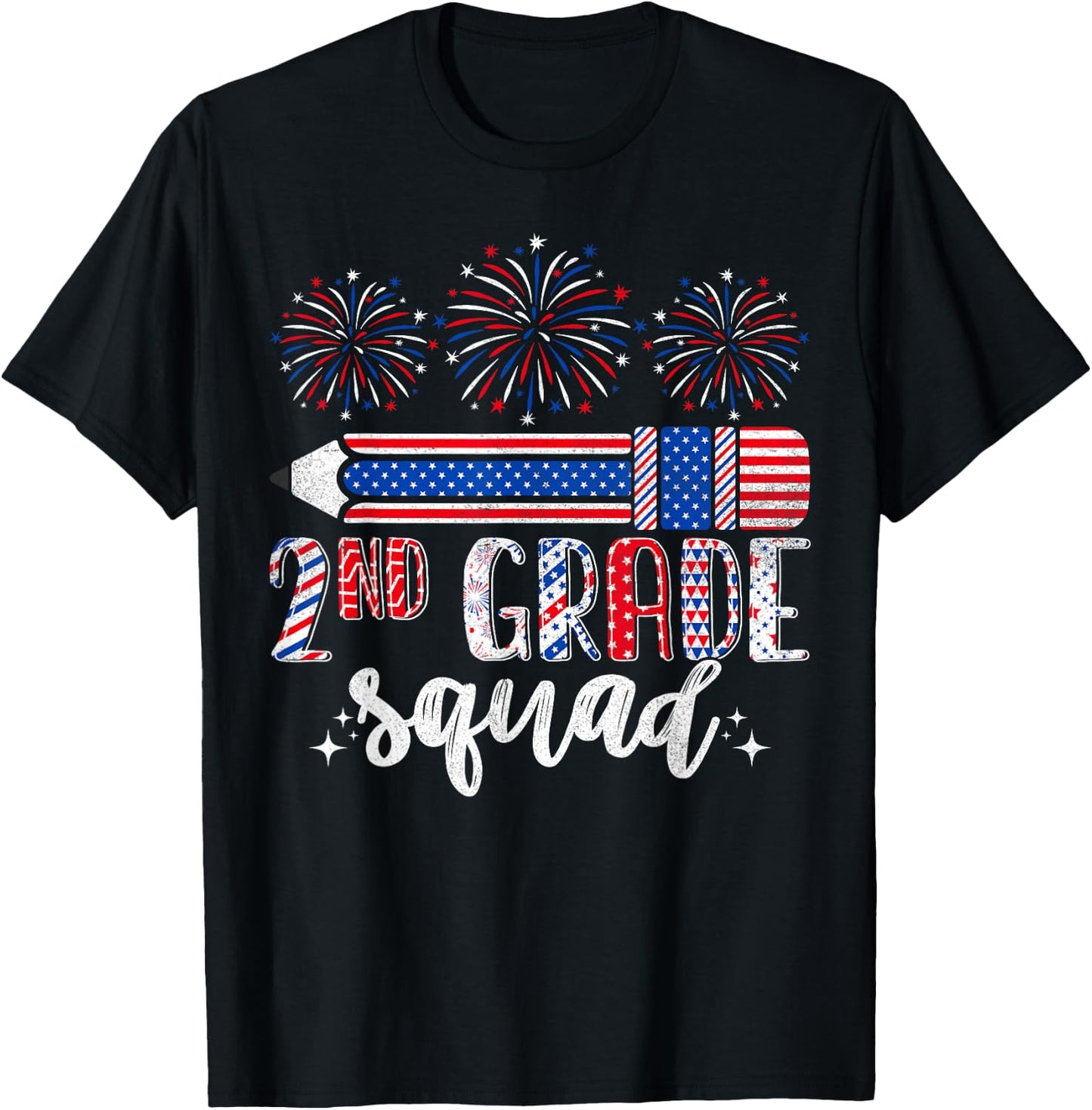 4th of July Patriotic 2nd Grade Squad Teacher Funny Matching T-Shirt - T-Shirt | Black