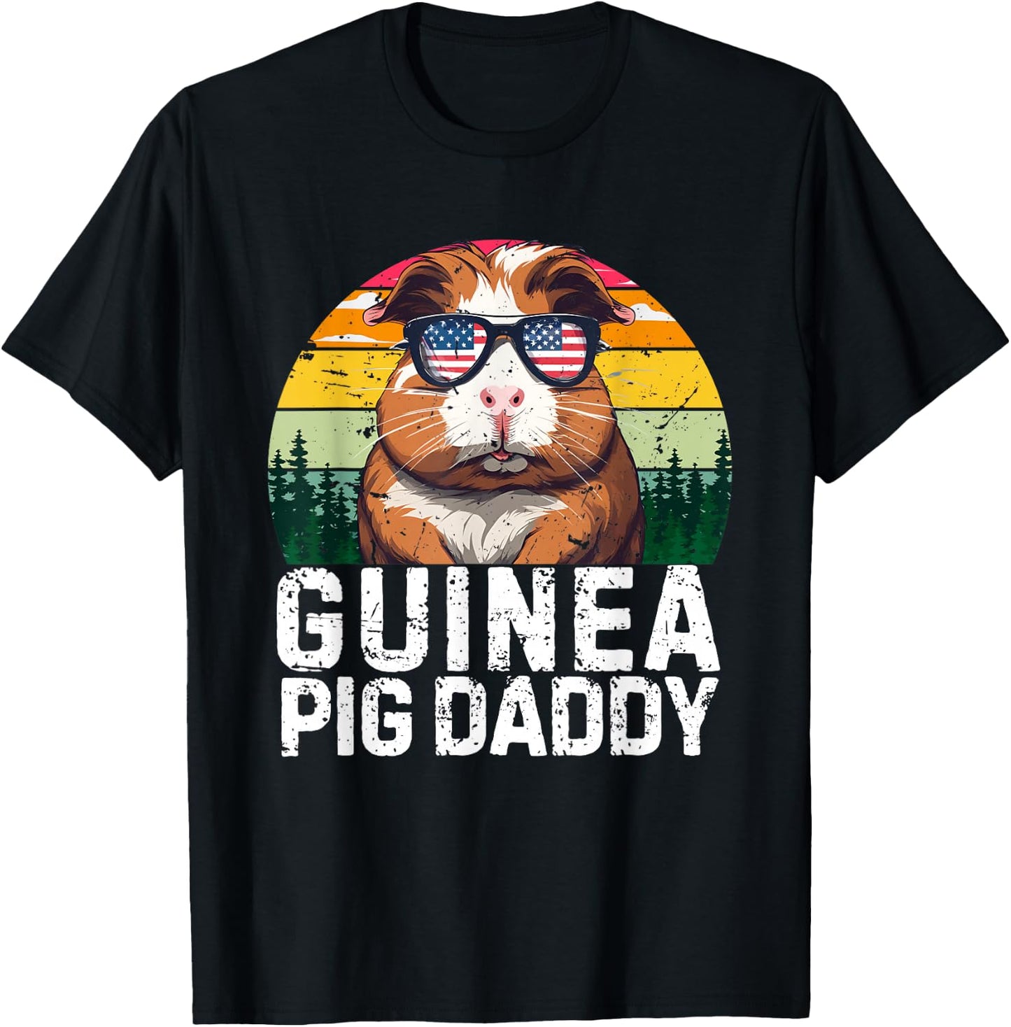 Guinea Pig Daddy USA Flag Father's Day 4th Of July Retro T-Shirt - T-Shirt | Black