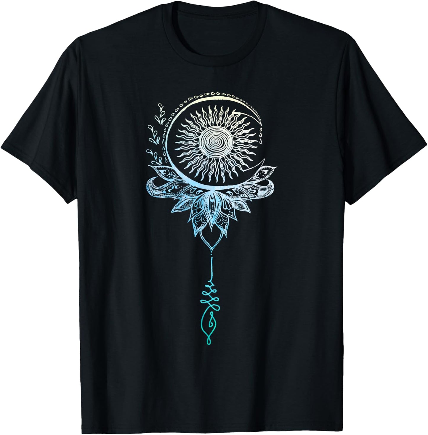 Tattoo Style Bohemian Sun Moon Drawing Boho Unalome Shirt T-Shirt - T-Shirt | Black