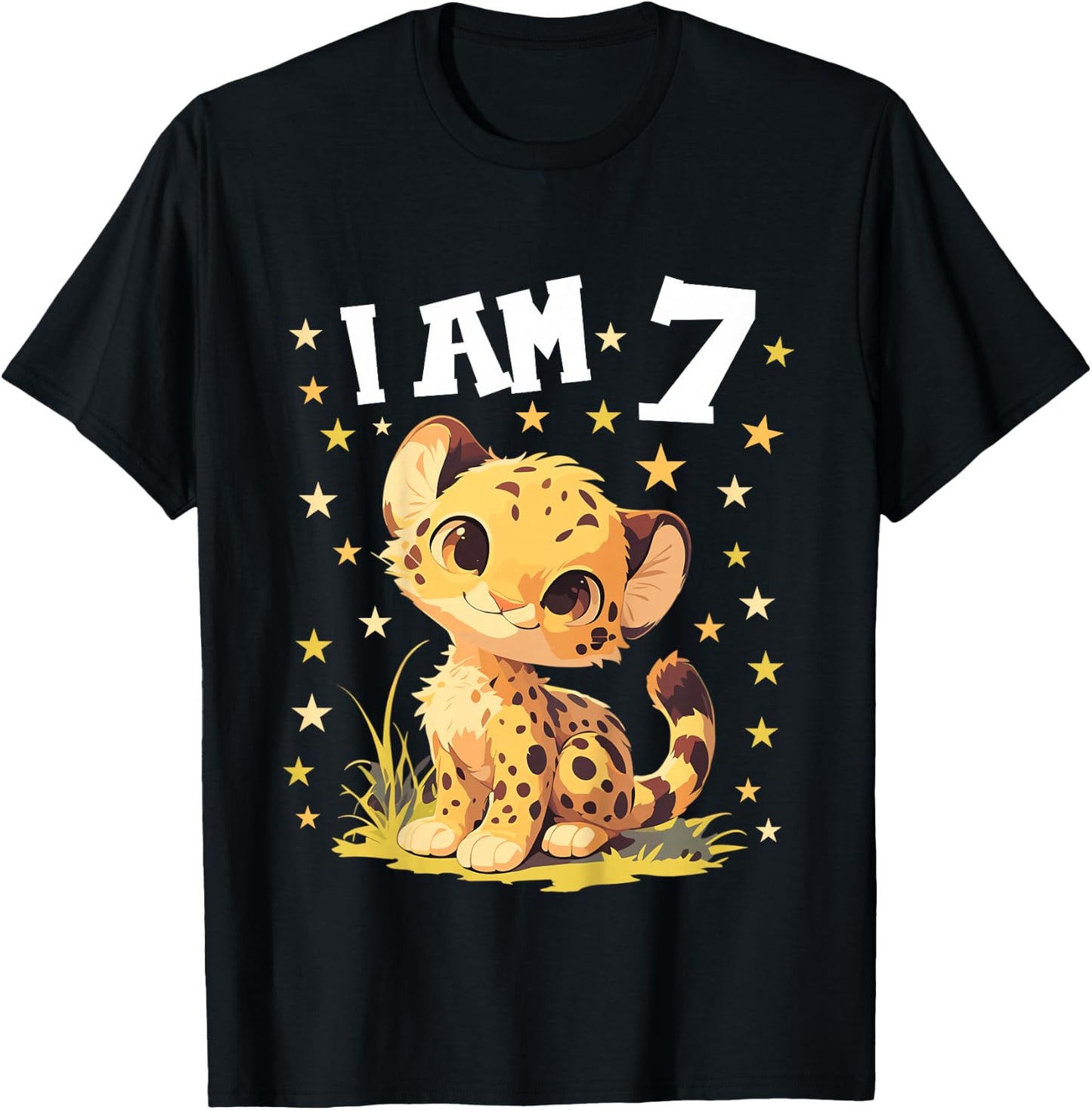 7 Years old 7 birthday Cheetahs Boy Girl Cheetah T-Shirt - T-Shirt | Black