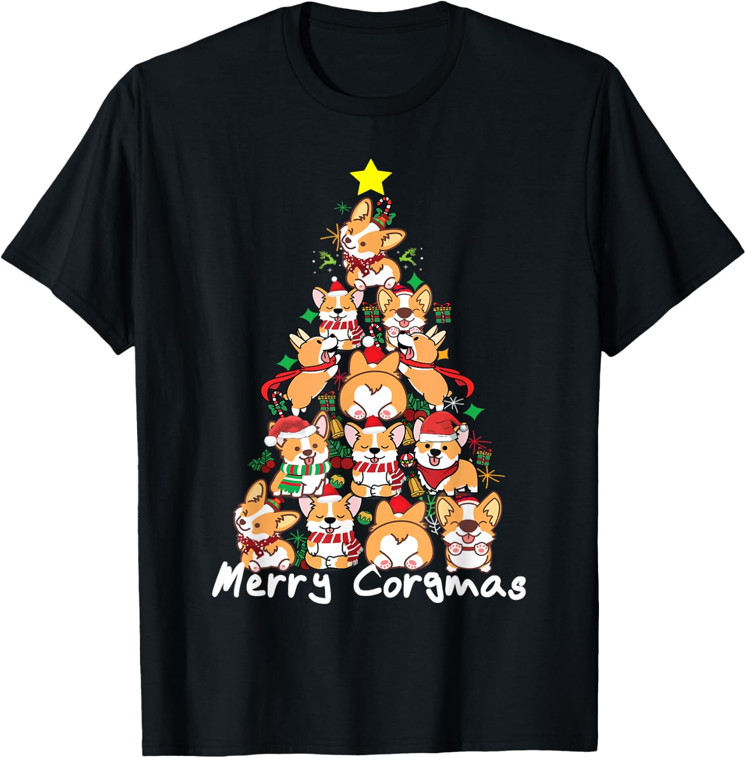 Corgi Christmas Tree Merry Corgmas - Corgi Dog Xmas Gift Men Women Kids T-Shirt - T-Shirt | Black