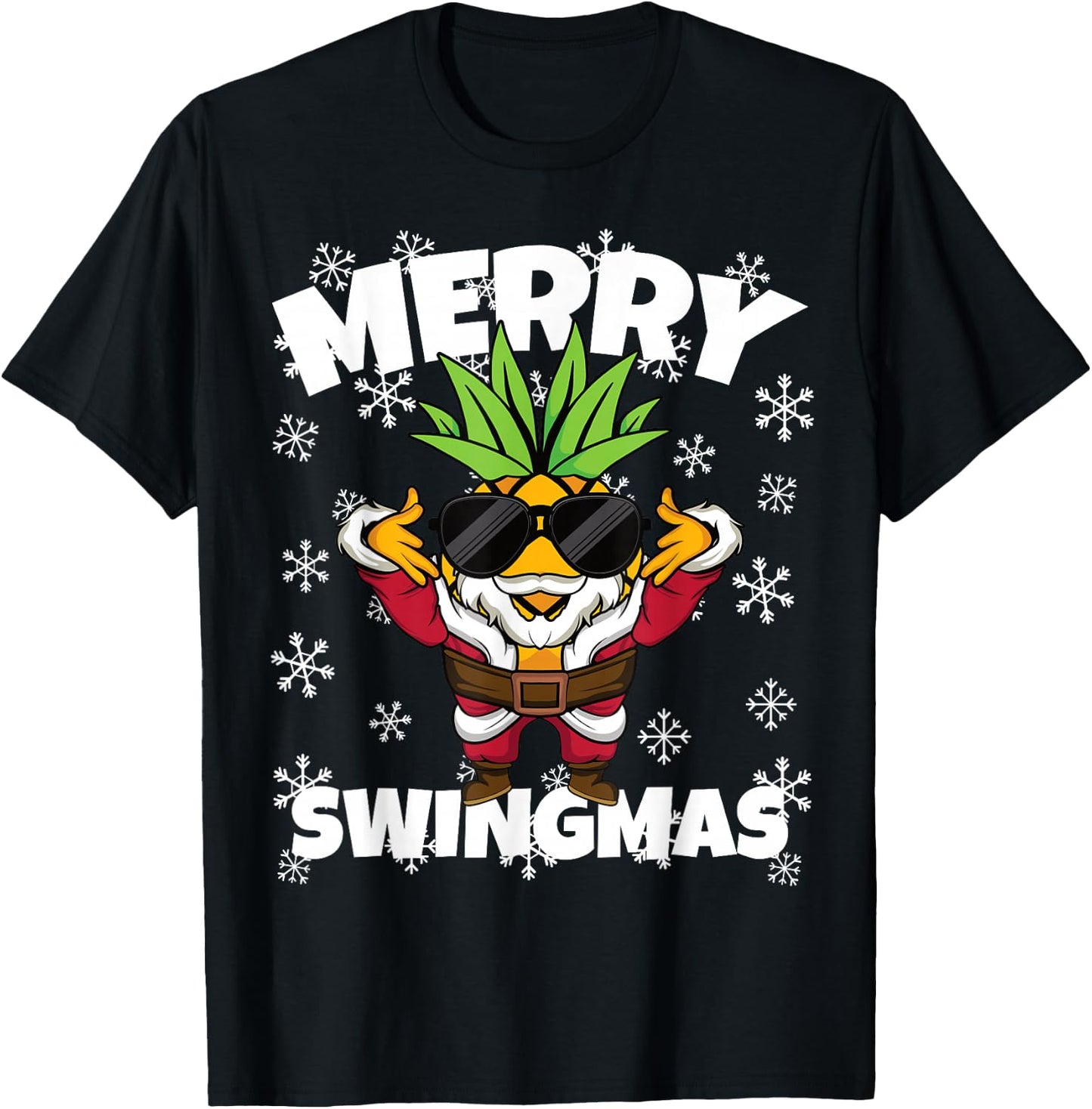 Swinger Christmas Santa Pineapple Merry Swingmas T-Shirt - T-Shirt | Black