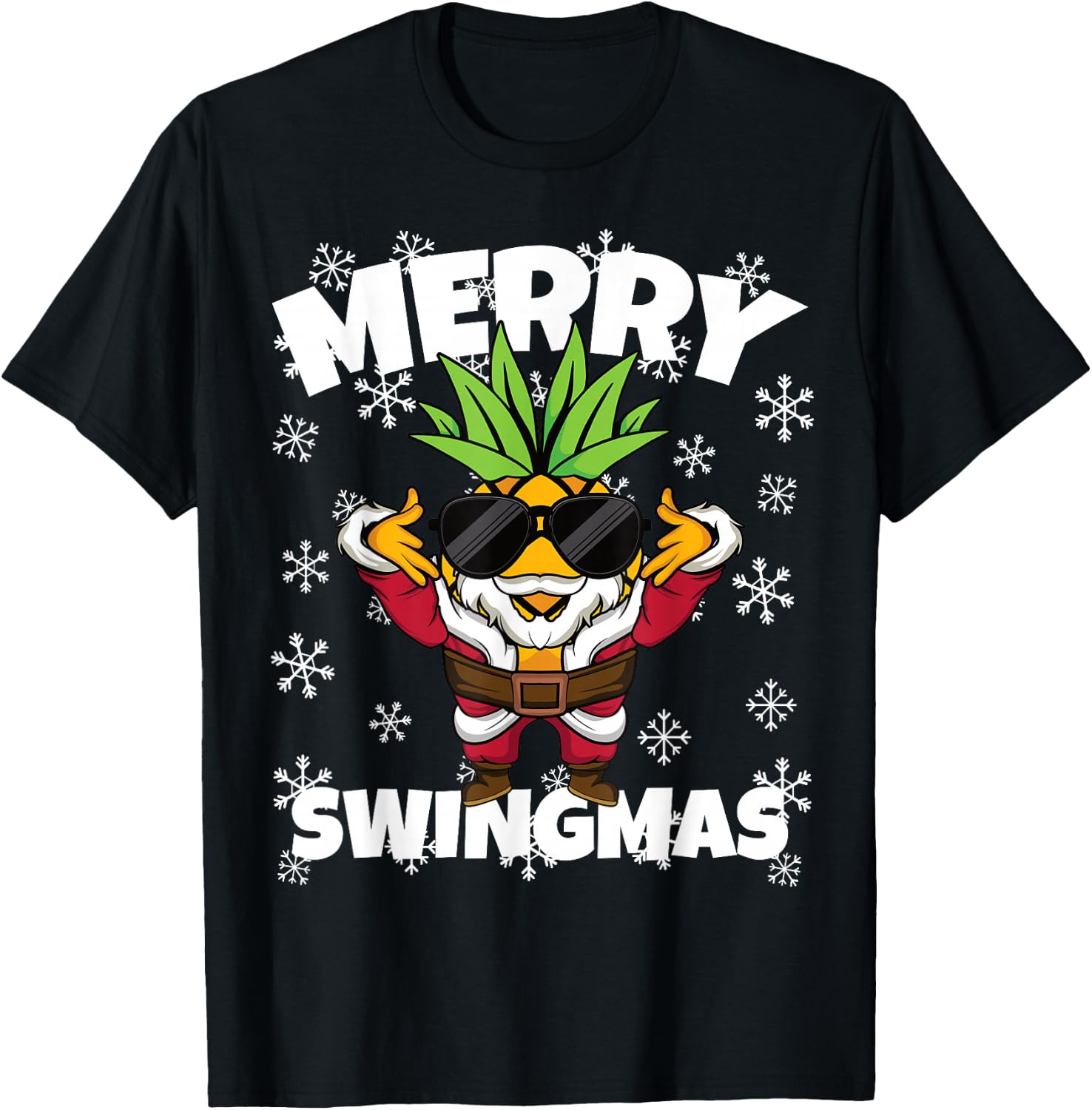 Swinger Christmas Santa Pineapple Merry Swingmas T-Shirt - T-Shirt | Black