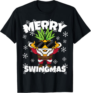 Swinger Christmas Santa Pineapple Merry Swingmas T-Shirt - T-Shirt | Black
