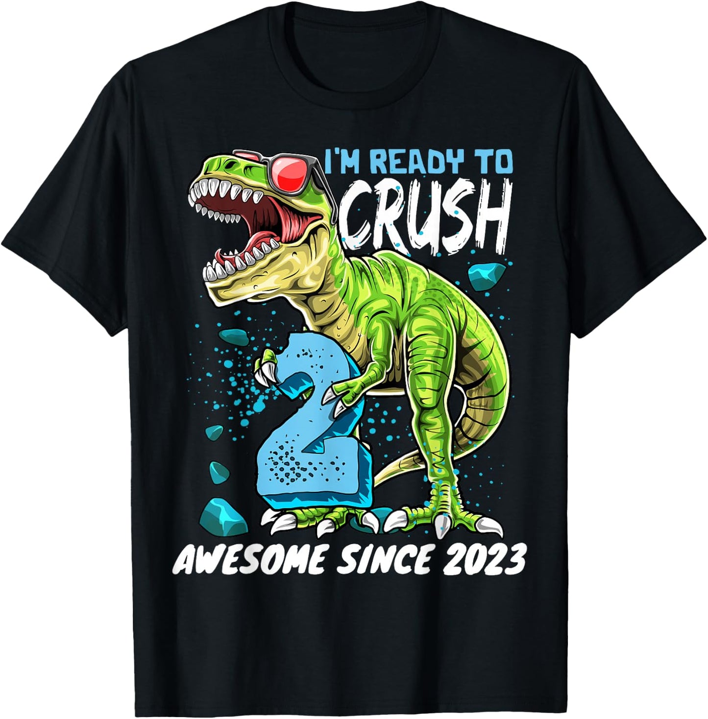 2nd Birthday T Rex Dinosaur Party Boys Rawr I'm 2 T-Shirt - T-Shirt | Black