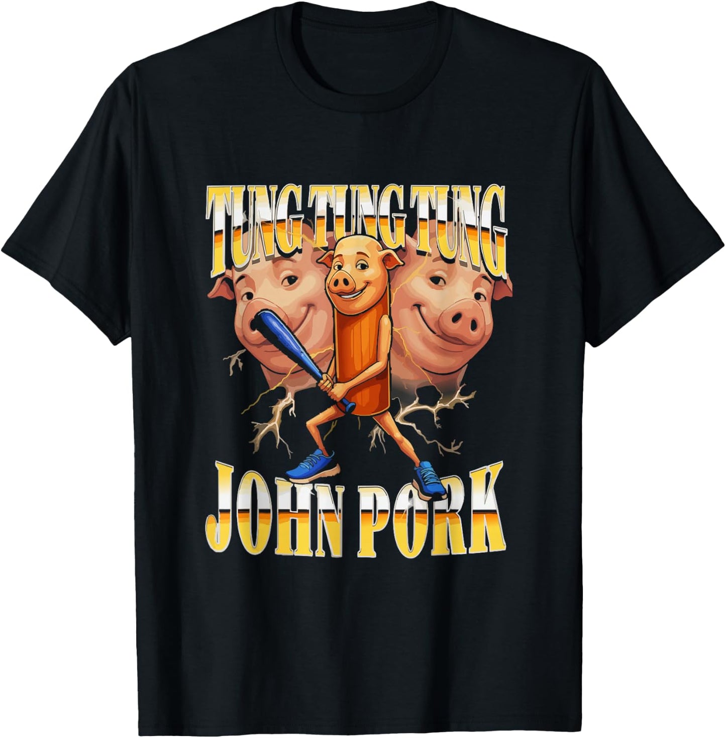 John Pork Tung Tung Tung Meme Humor T-Shirt - T-Shirt | Black