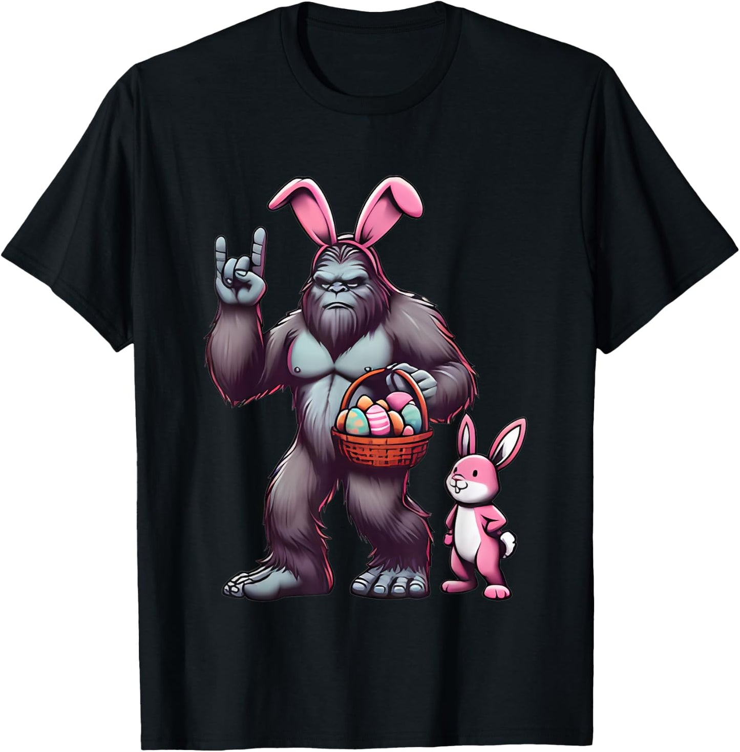 Bigfoot Sasquatch Bunny Easter Eggs Retro Men Boys Kids Cute T-Shirt - T-Shirt | Black