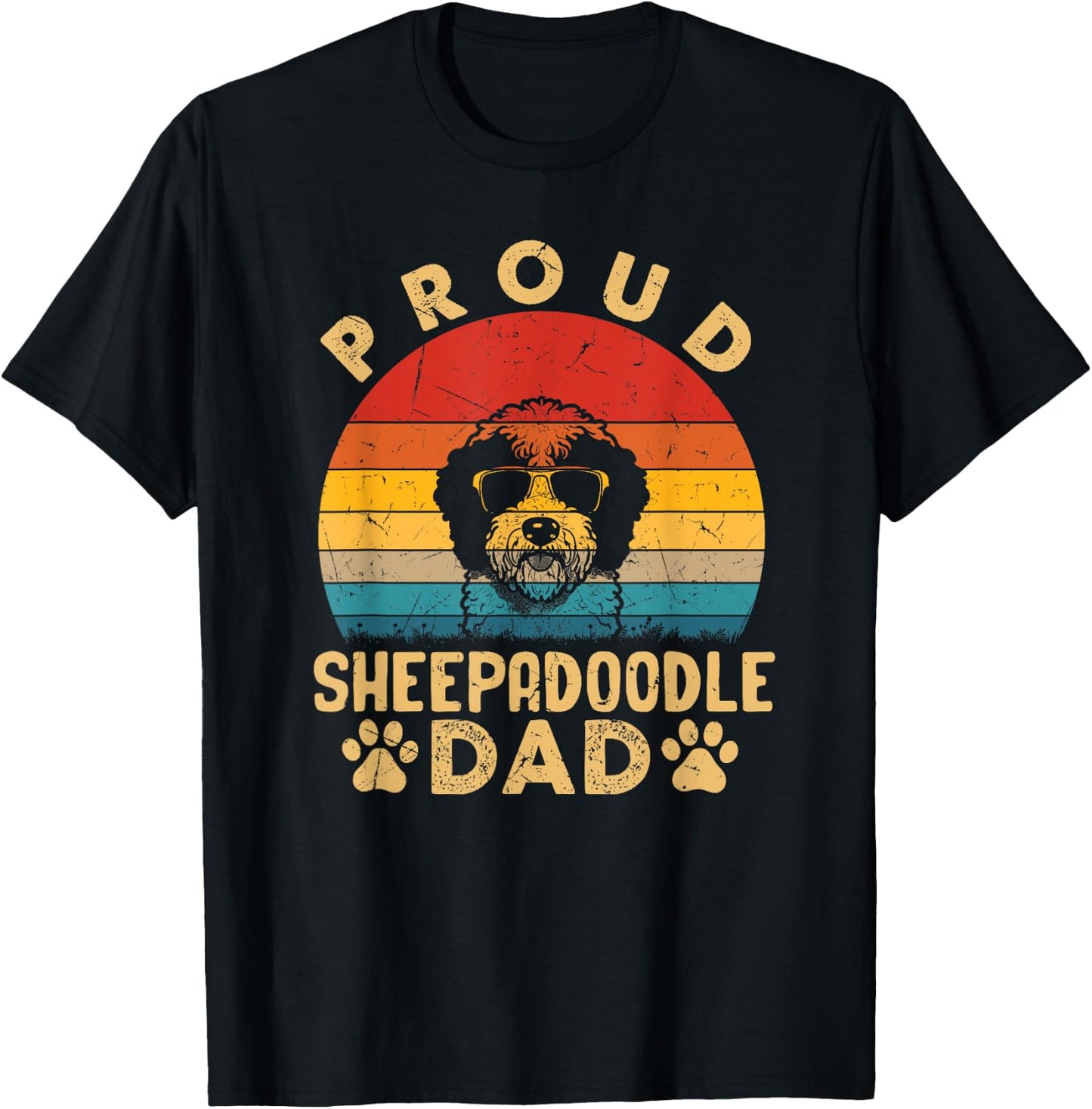 Proud Sheepadoodle Dad Gifts Funny Dog Pet Owner Fathers Day Men Women Kids T-Shirt - T-Shirt | Black