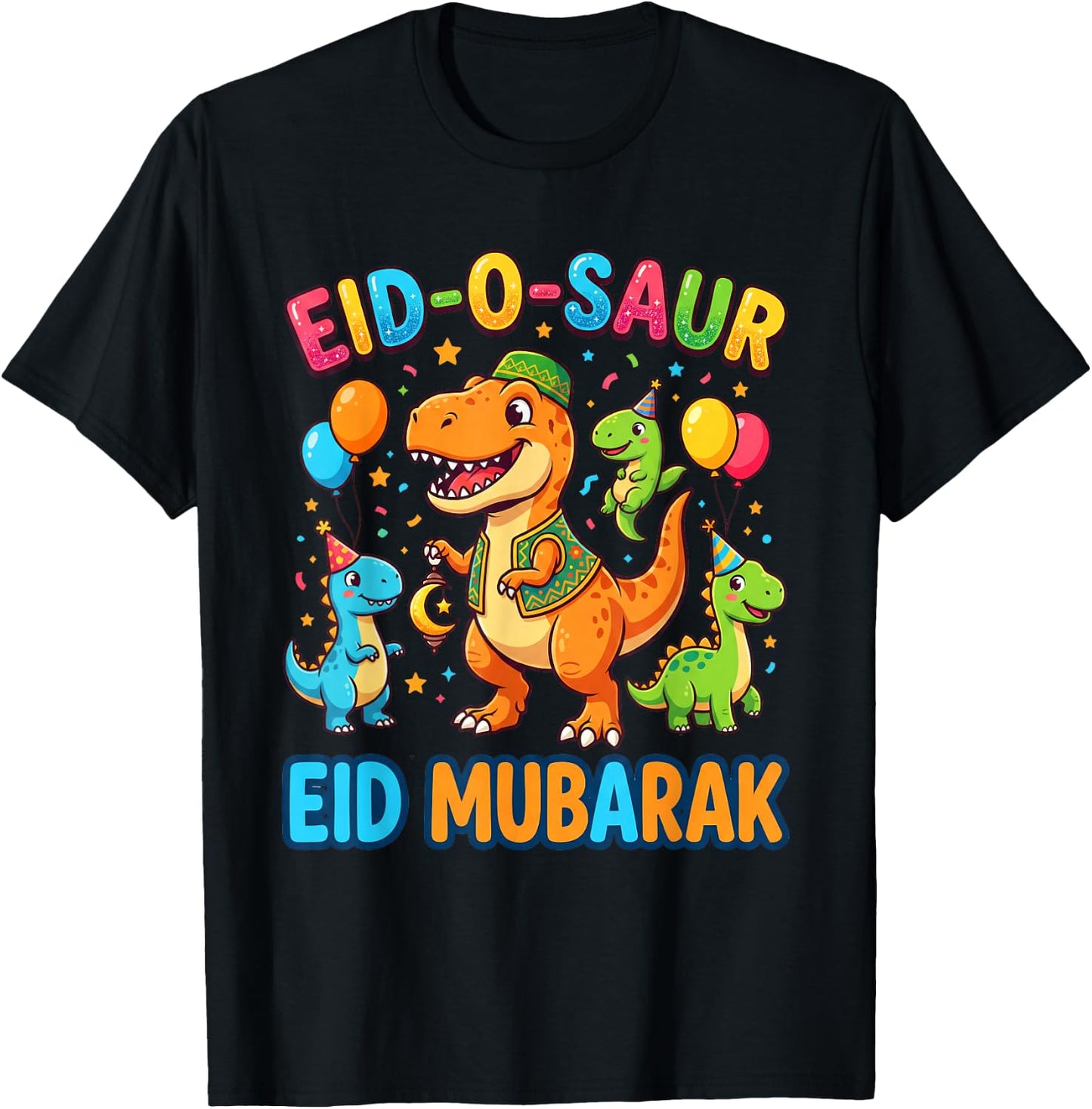 Funny Happy Eid Mubarak for Muslim Dinosaur Kids Youth Boys T-Shirt - T-Shirt | Black