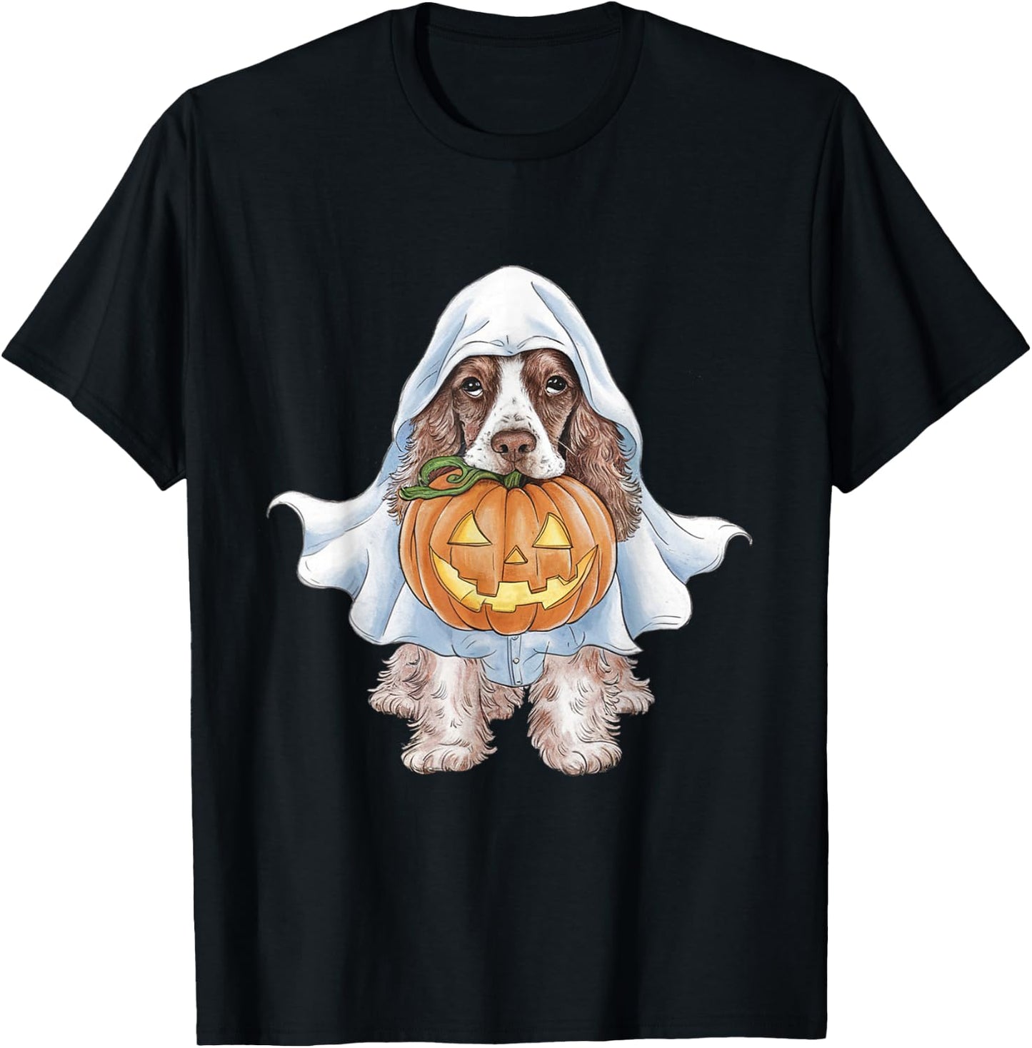 Cocker Spaniel Ghost Dog Halloween Men Women Kids T-Shirt - T-Shirt | Black