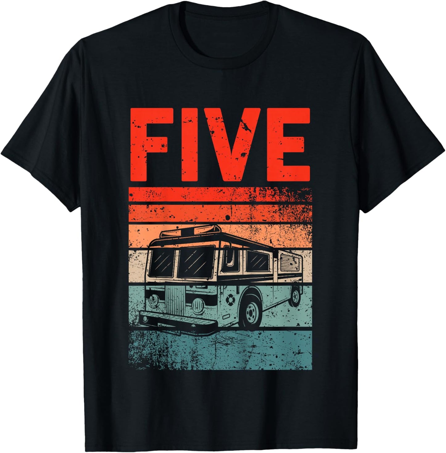 5 Year Old Shirt 5th Birthday Boy Firefighter Fire Truck T-Shirt - T-Shirt | Black