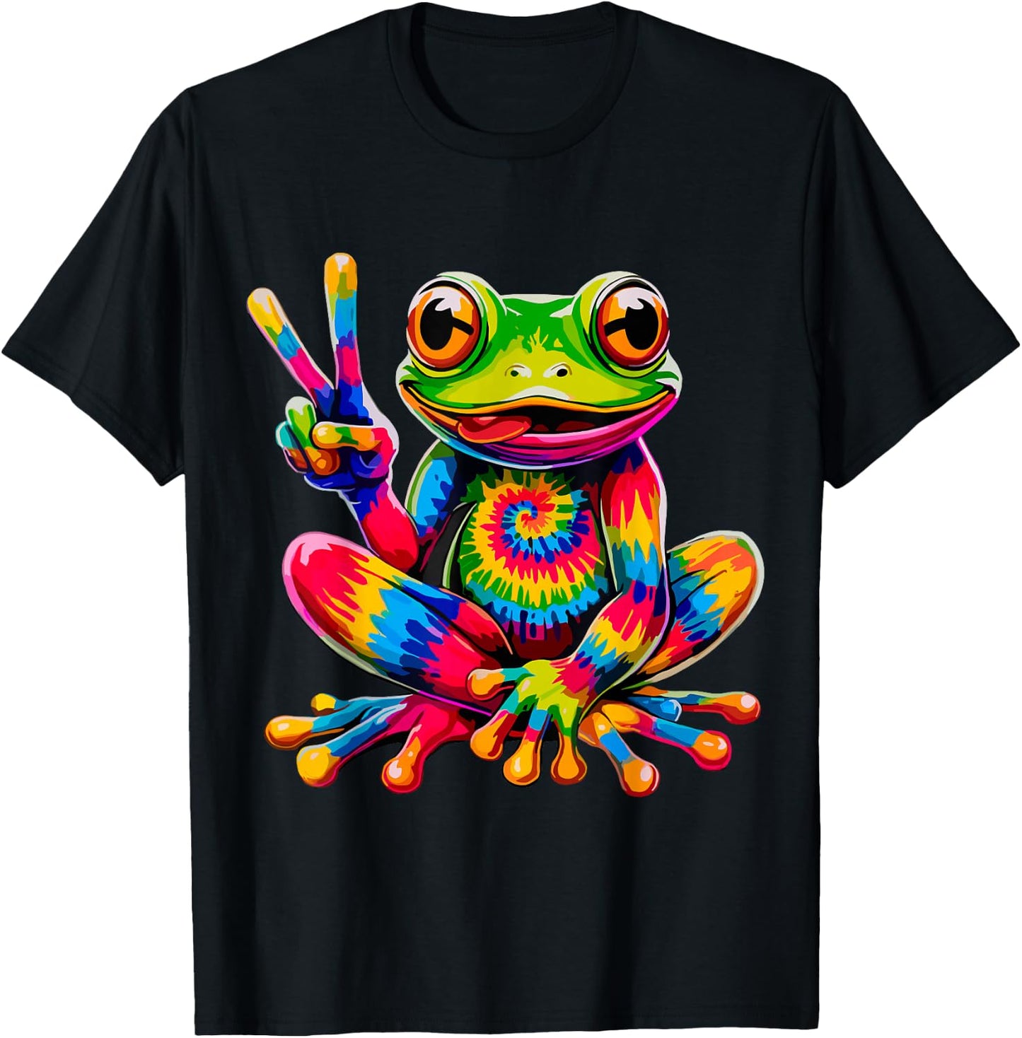 Colorful Hippie Frog T-Shirt - T-Shirt | Black