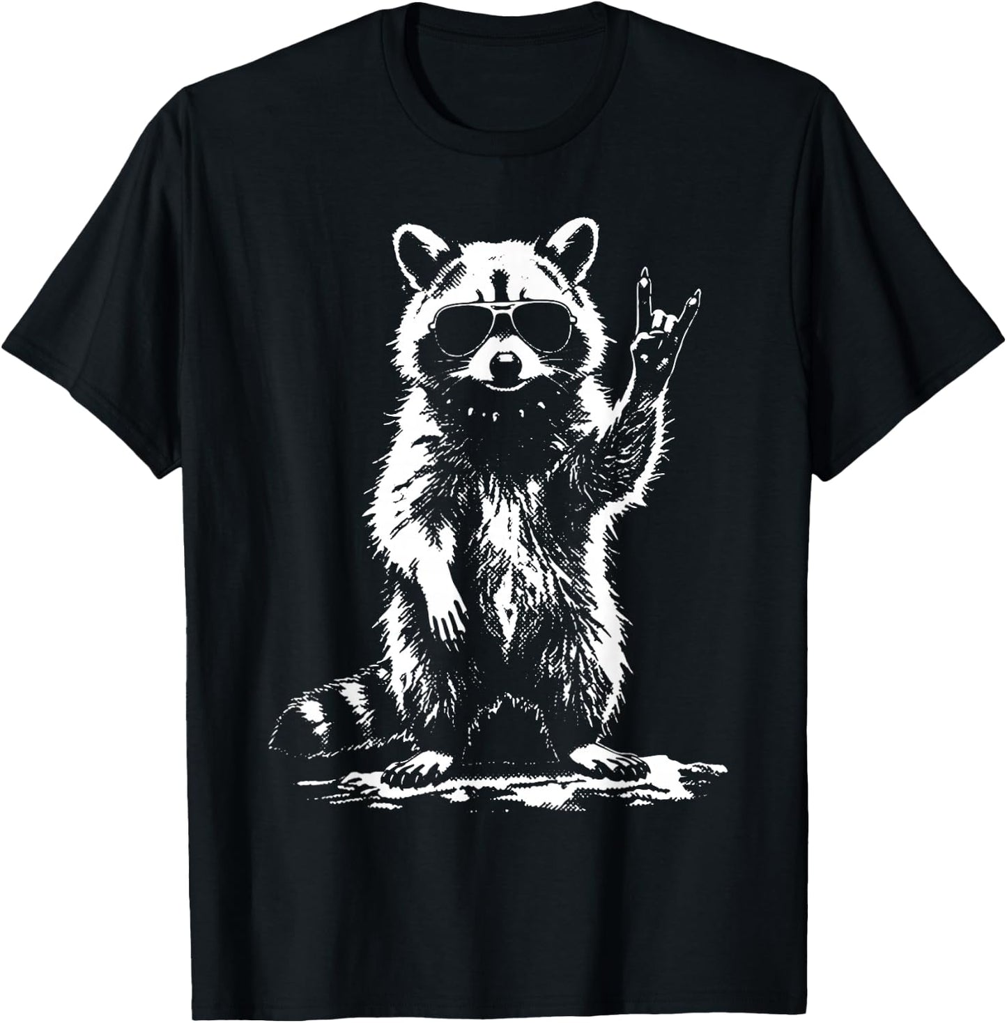 Raccoon Rock Music Rock Star Funny Animal Band Design T-Shirt - T-Shirt | Black