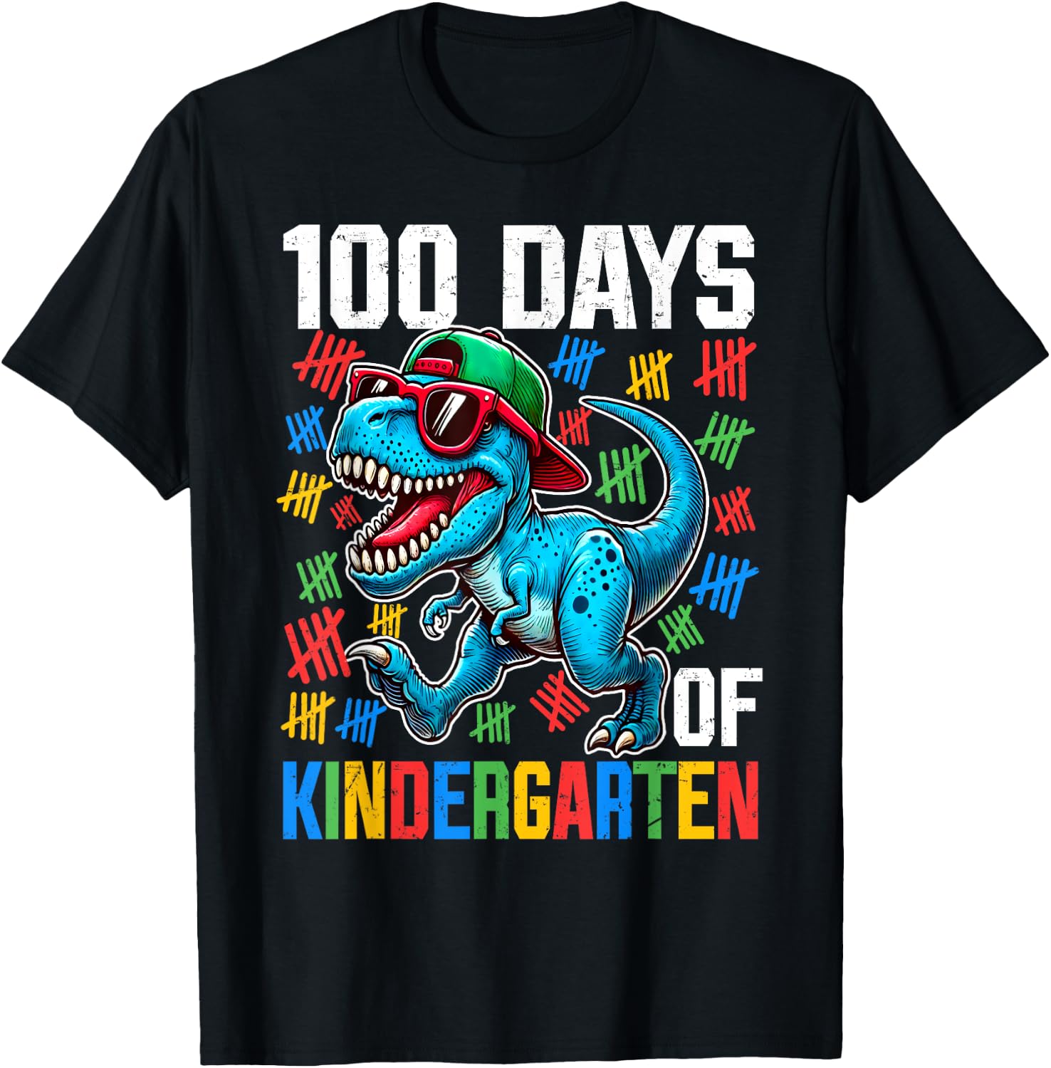 100 Days Of Kindergarten Dinosaur 100th Day Of School Boys T-Shirt - T-Shirt | Black