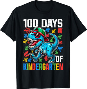 100 Days Of Kindergarten Dinosaur 100th Day Of School Boys T-Shirt - T-Shirt | Black