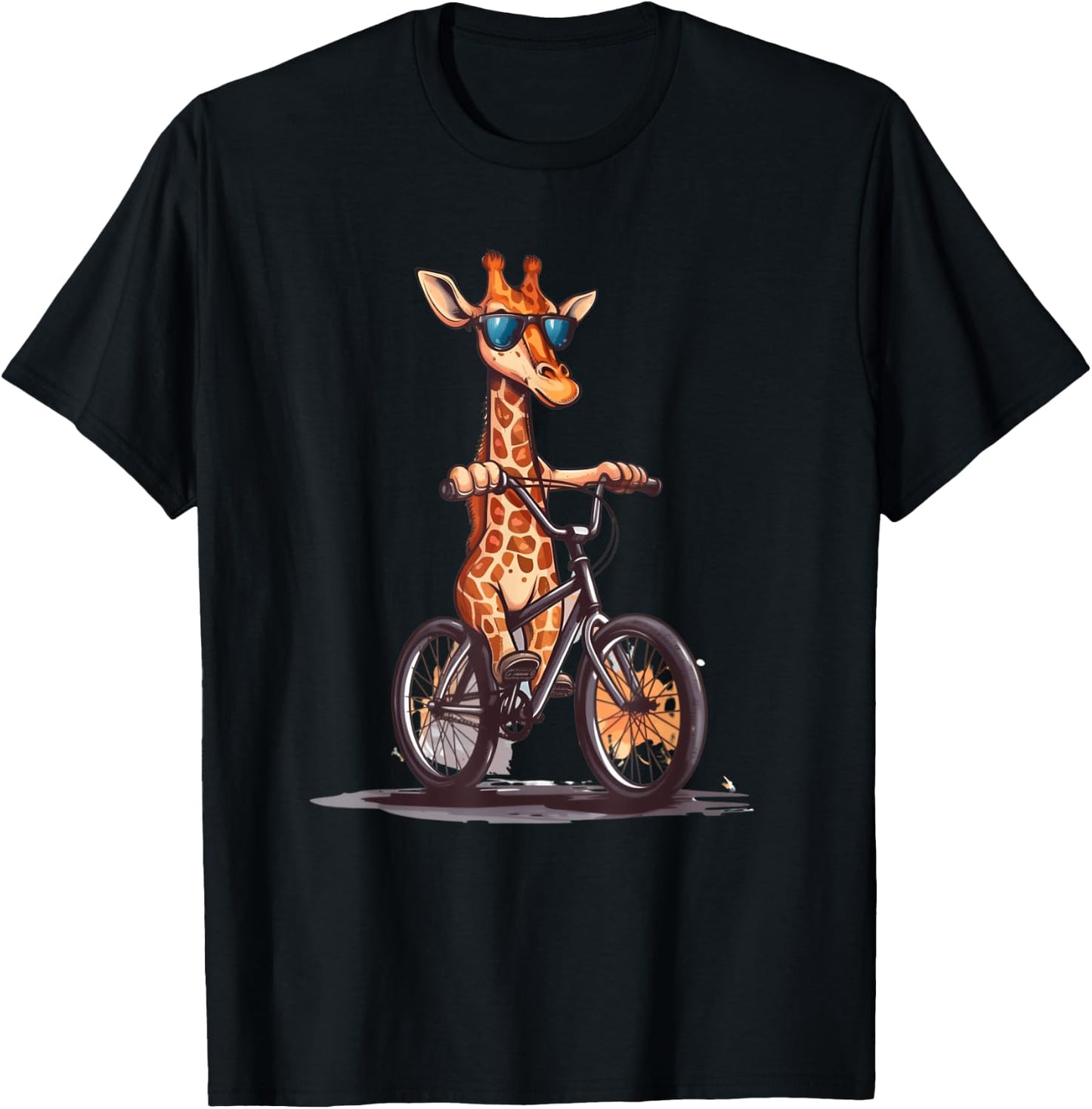 Giraffe Riding A Bike I Funny Giraffe Cyclist Safari T-Shirt - T-Shirt | Black