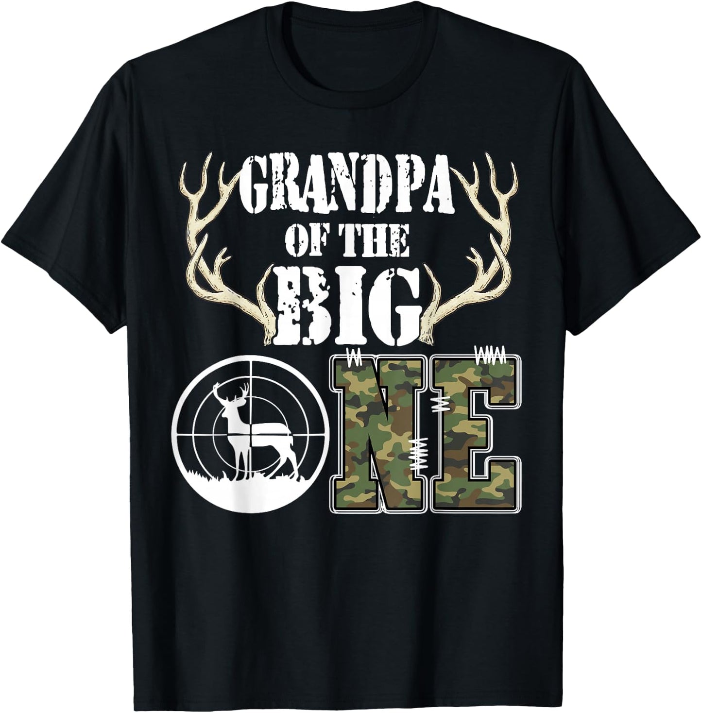 Grandpa of The Big One Birthday Boy Deer Hunter Camouflage T-Shirt - T-Shirt | Black