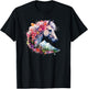 Horse Mane Flower Crown Watercolor Floral Wild Horse T-Shirt - T-Shirt | Black