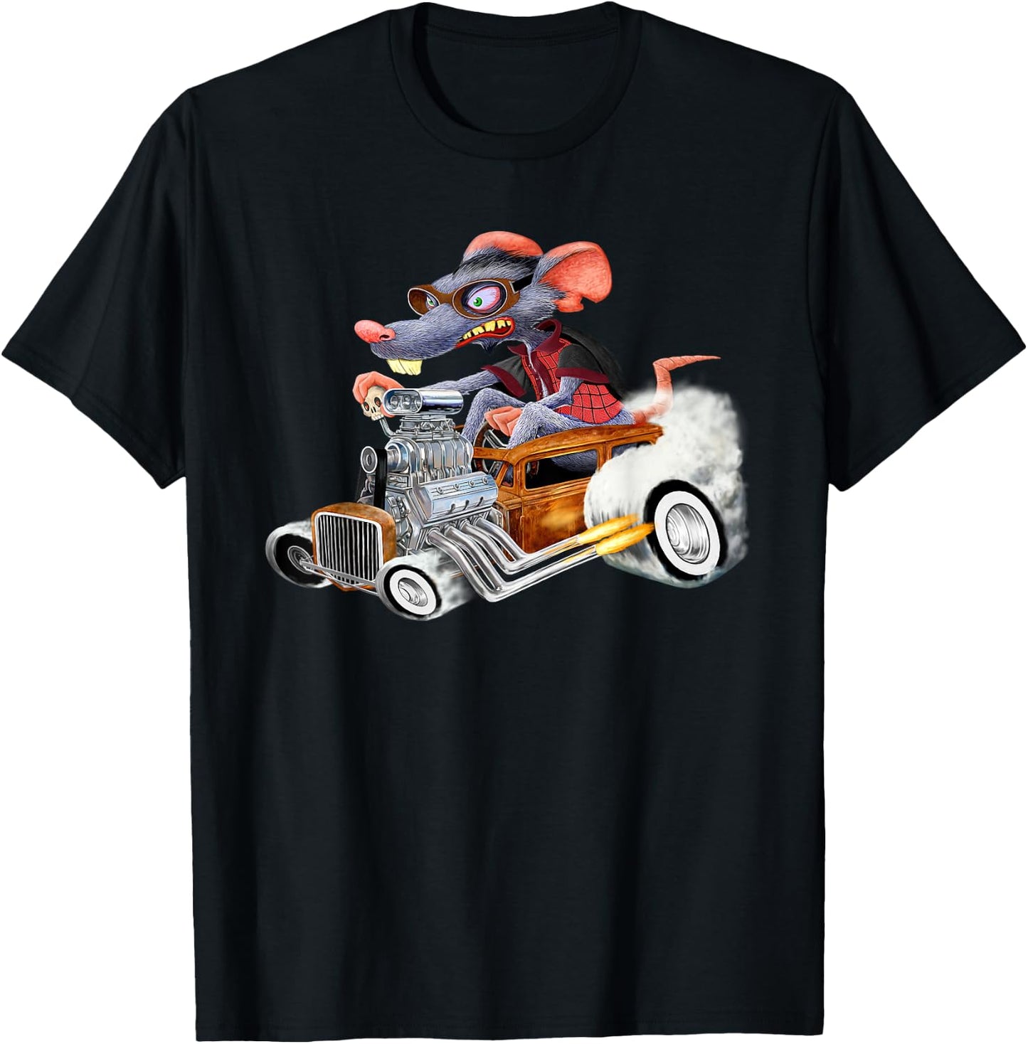 Rat Rod Drag Racing Old School Cars Rat on top Hot Rod Gift T-Shirt - T-Shirt | Black