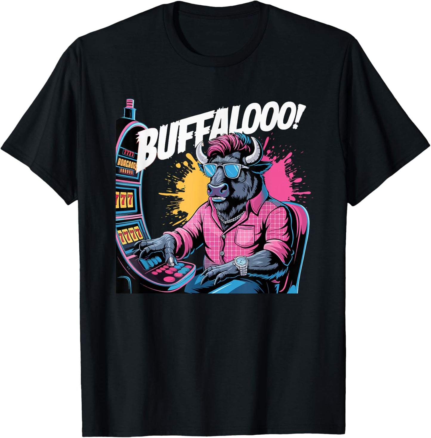 Buffalo Slot Machine Funny Casino Lovers Art T-Shirt - T-Shirt | Black