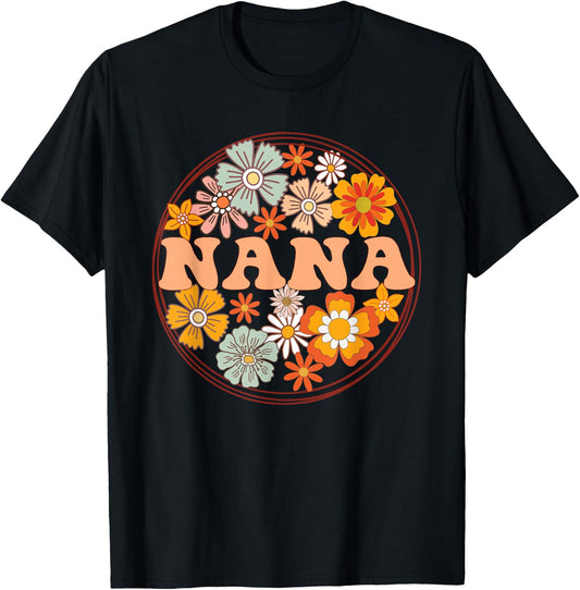 Groovy Nana Retro Flowers Women Mother's Day Grandma T-Shirt - T-Shirt | Black