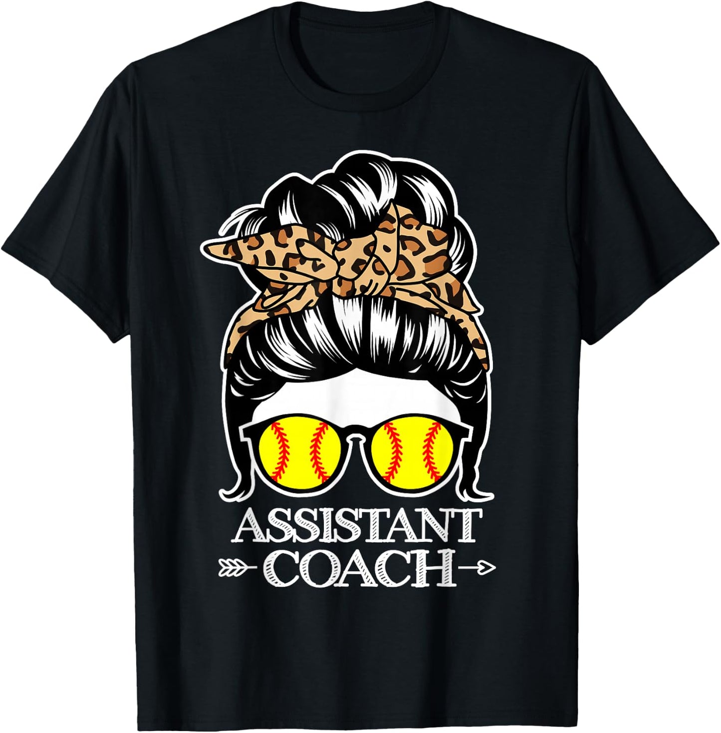 Softball Assistant Coach Messy Bun Hair Funny Softball Coach T-Shirt - T-Shirt | Black