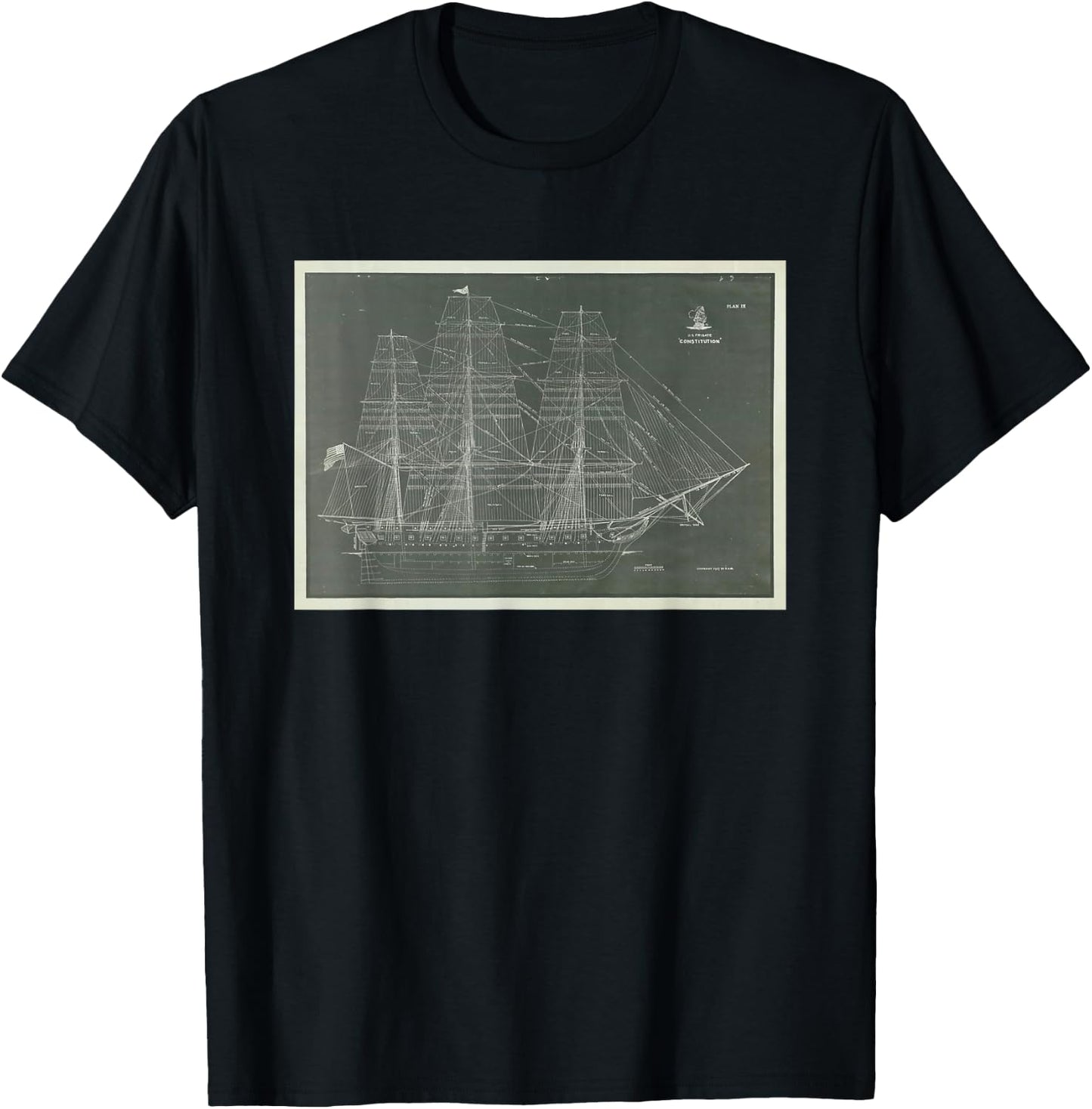 Ship Plans of the USS Constitution (1927) T-Shirt - T-Shirt | Black