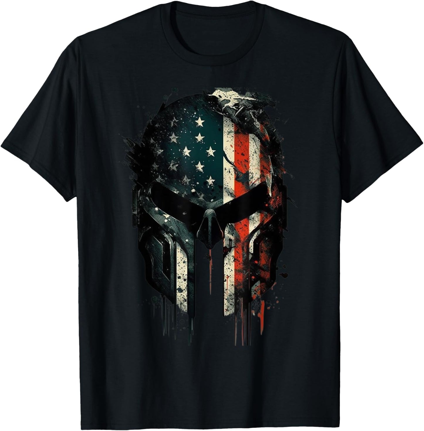American Spartan Reaper Themed USA Flag National Pride Women Men T-Shirt - T-Shirt | Black