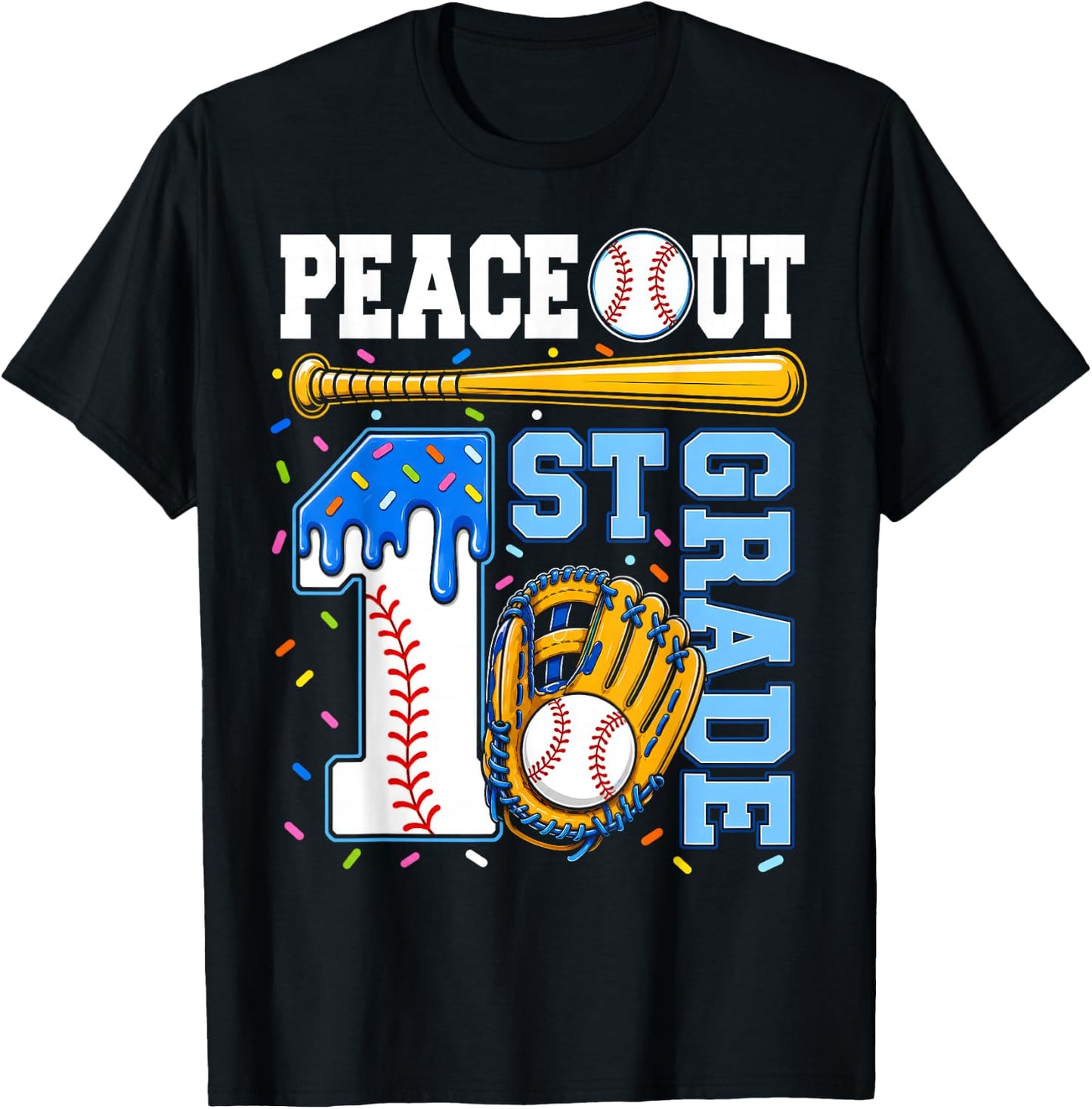 1 Grade First Baseball Drip Graduation Last Day of School T-Shirt - T-Shirt | Black