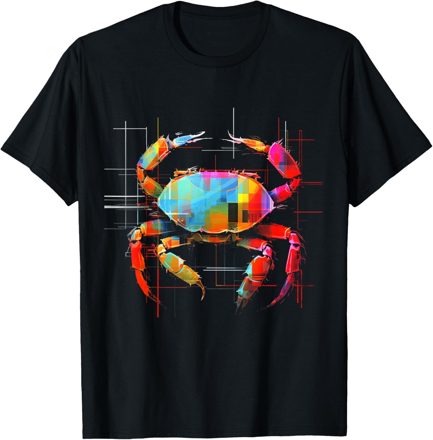 Crab Geometric Animal Art Graphic Motif Crab T-Shirt - T-Shirt | Black