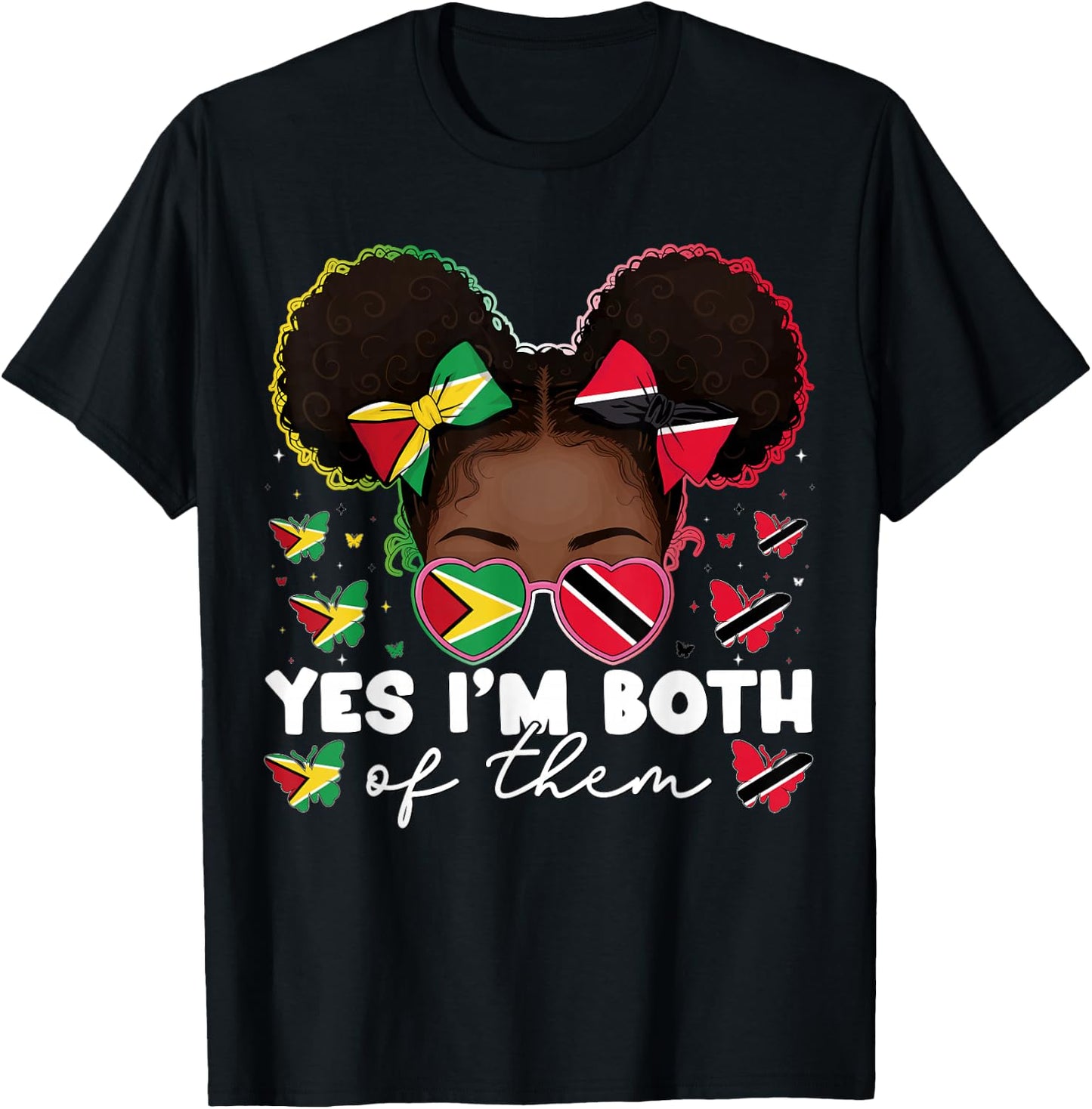 Half Trinidadian Guyanese Trinidad Flag Guyana Kids Girls T-Shirt - T-Shirt | Black