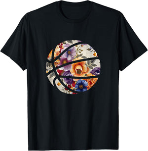 Basketball Silhouette Flowers Botanical Floral T-Shirt - T-Shirt | Black