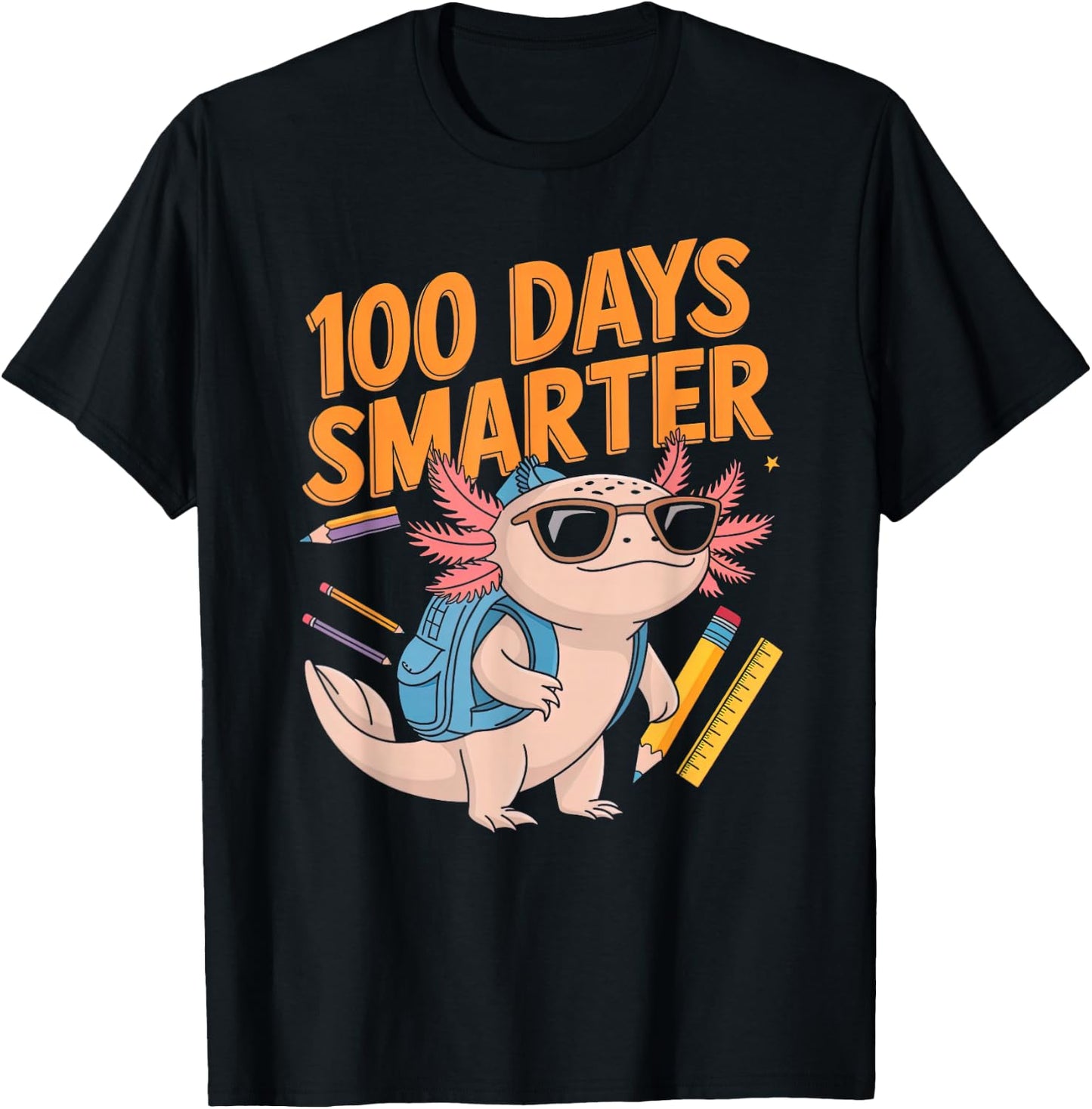 Funny 100th Day of School Axolotl 100 Days Smarter Kid Boy T-Shirt - T-Shirt | Black