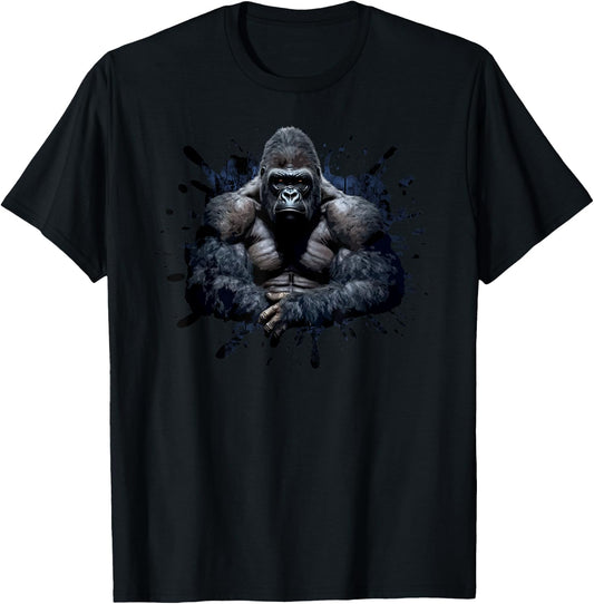 Gorilla Face Angry Growling Scary Silverback Gorilla T-Shirt - T-Shirt | Black