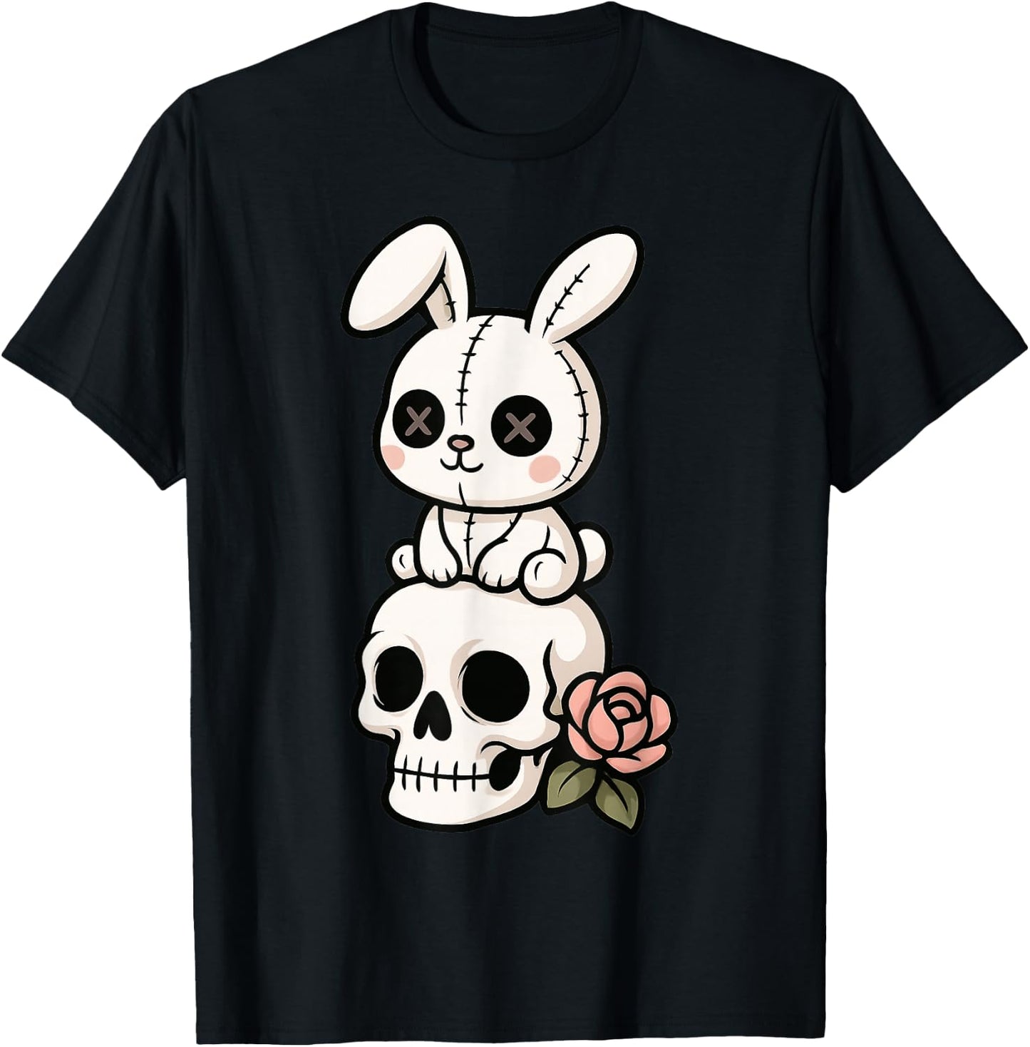 Goth Bunny Creepy Cute Skull Gothic Aesthetic Skull Rabbit T-Shirt - T-Shirt | Black
