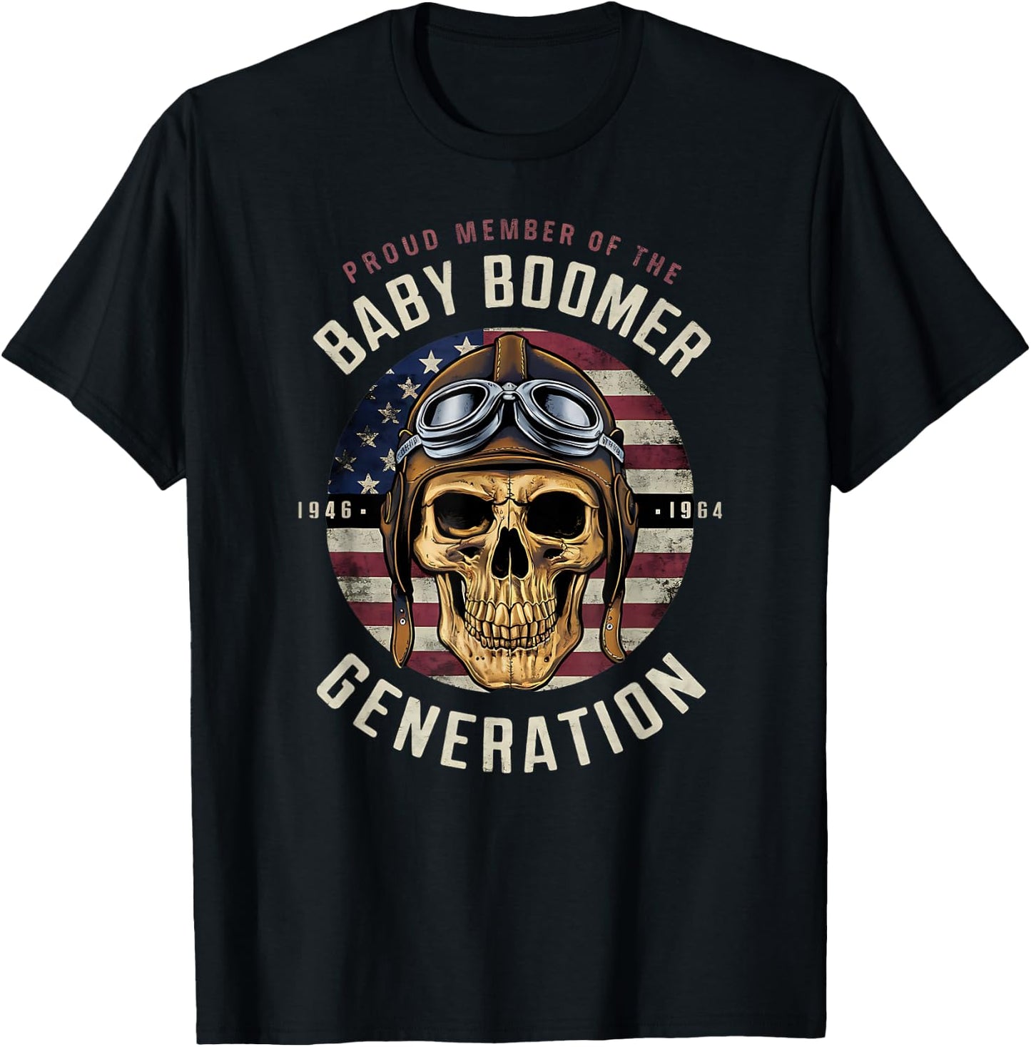 Patriotic Baby Boomer Skull Gifts 1946-1964 T-Shirt - T-Shirt | Black